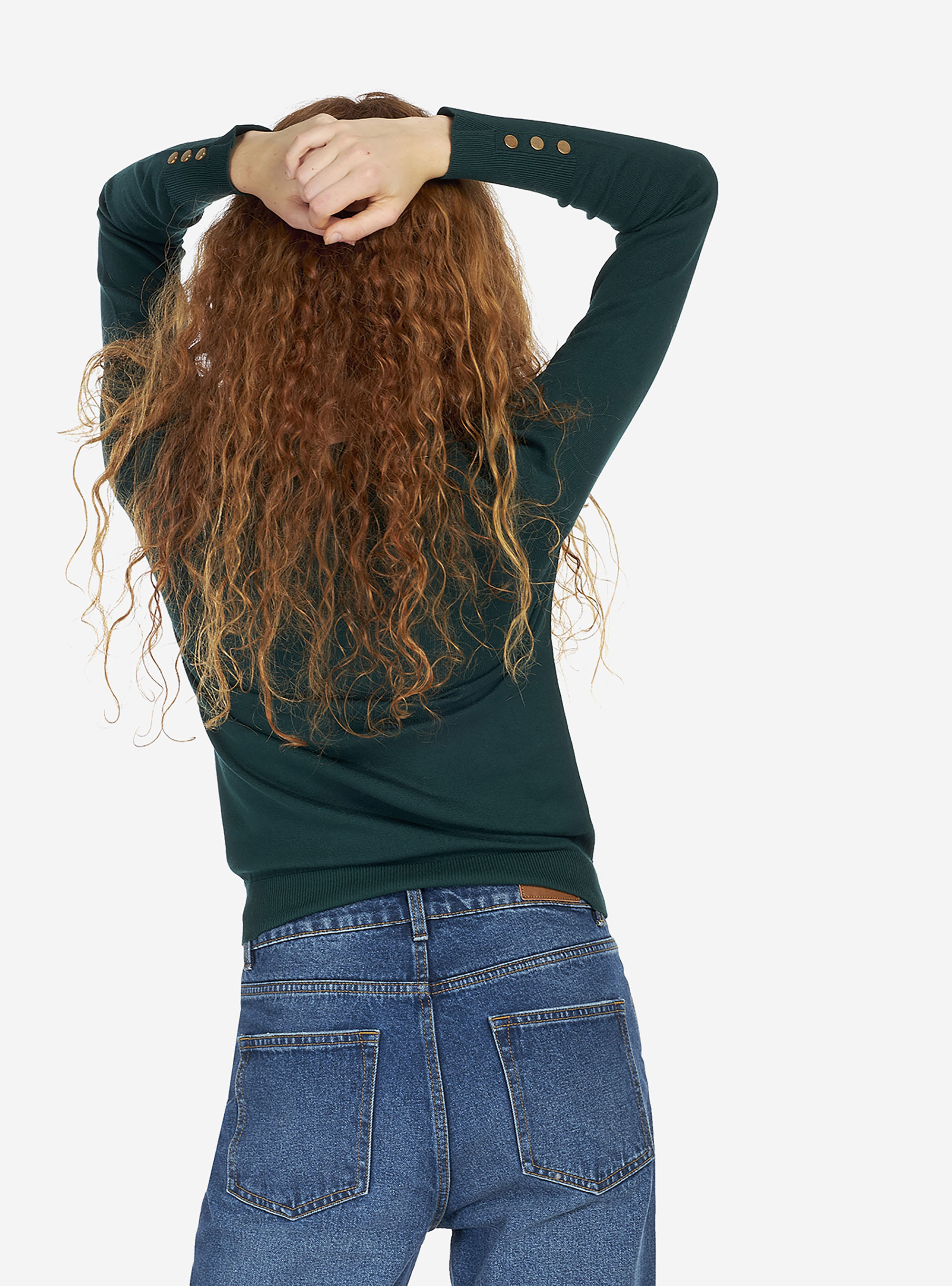 OVERSIZED SWEATER ROUND-NECK WITH BUTTONS ON THE WRISTS, GREEN