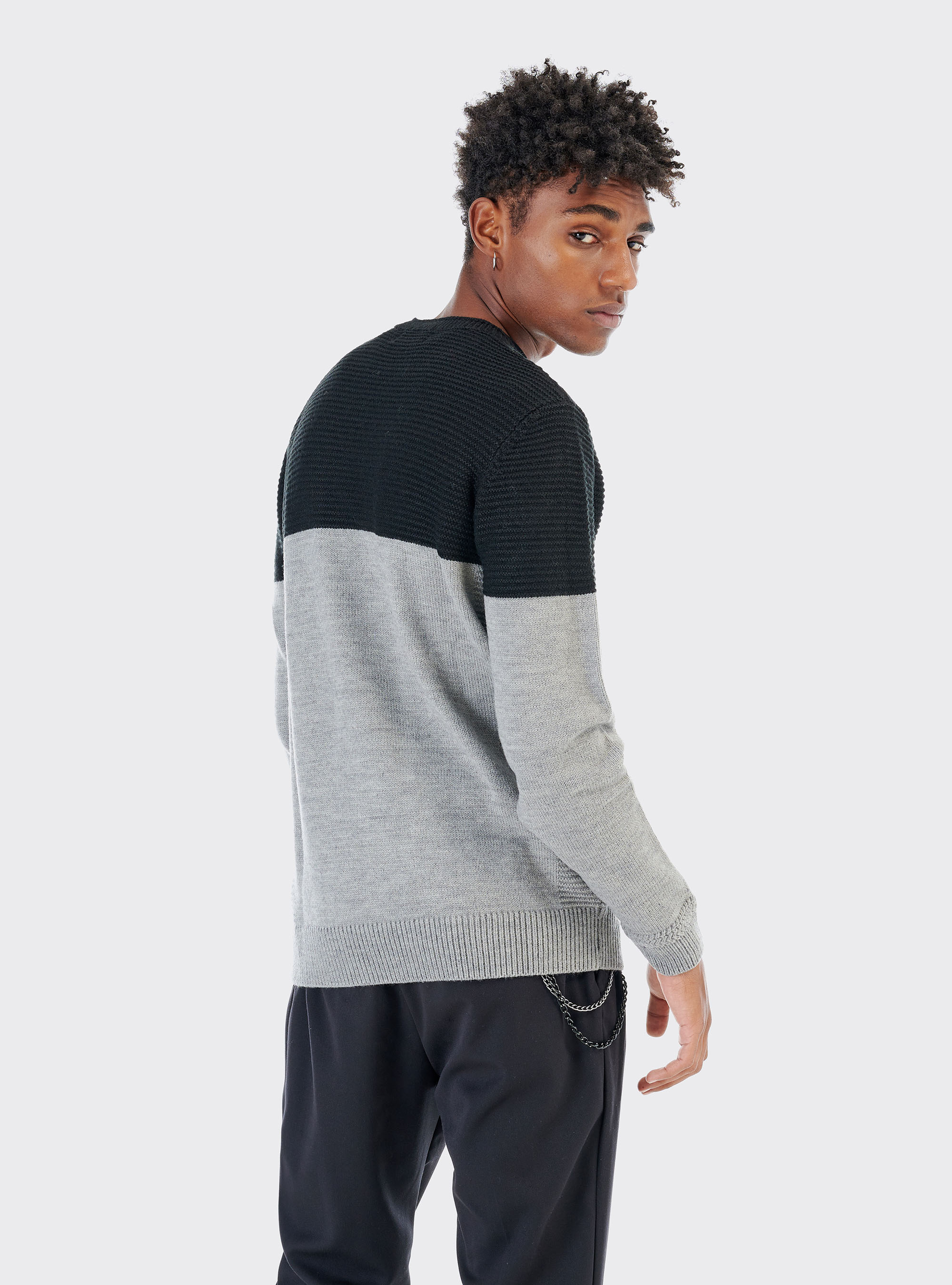 Jersey color block en mezcla de lana con bolsillo, NEGRO