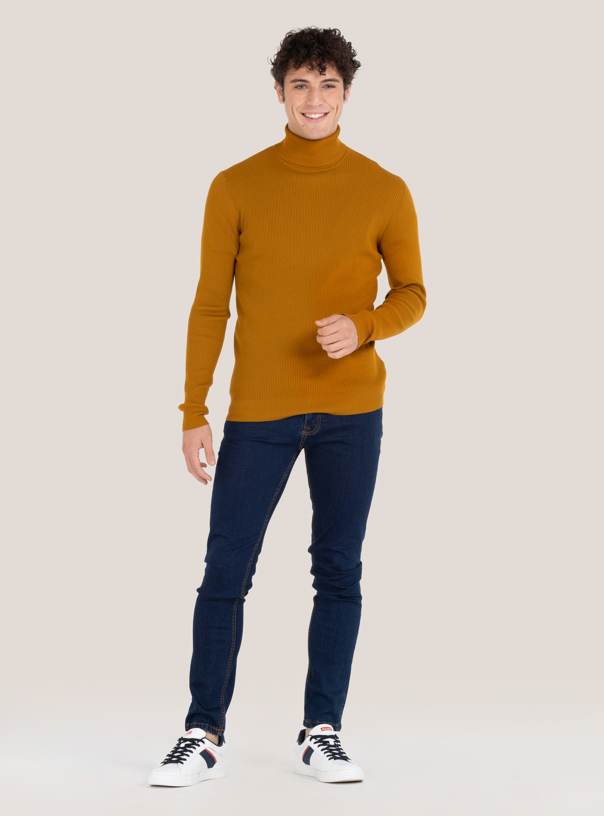 Ribbed turtleneck pullover, MUSTARD