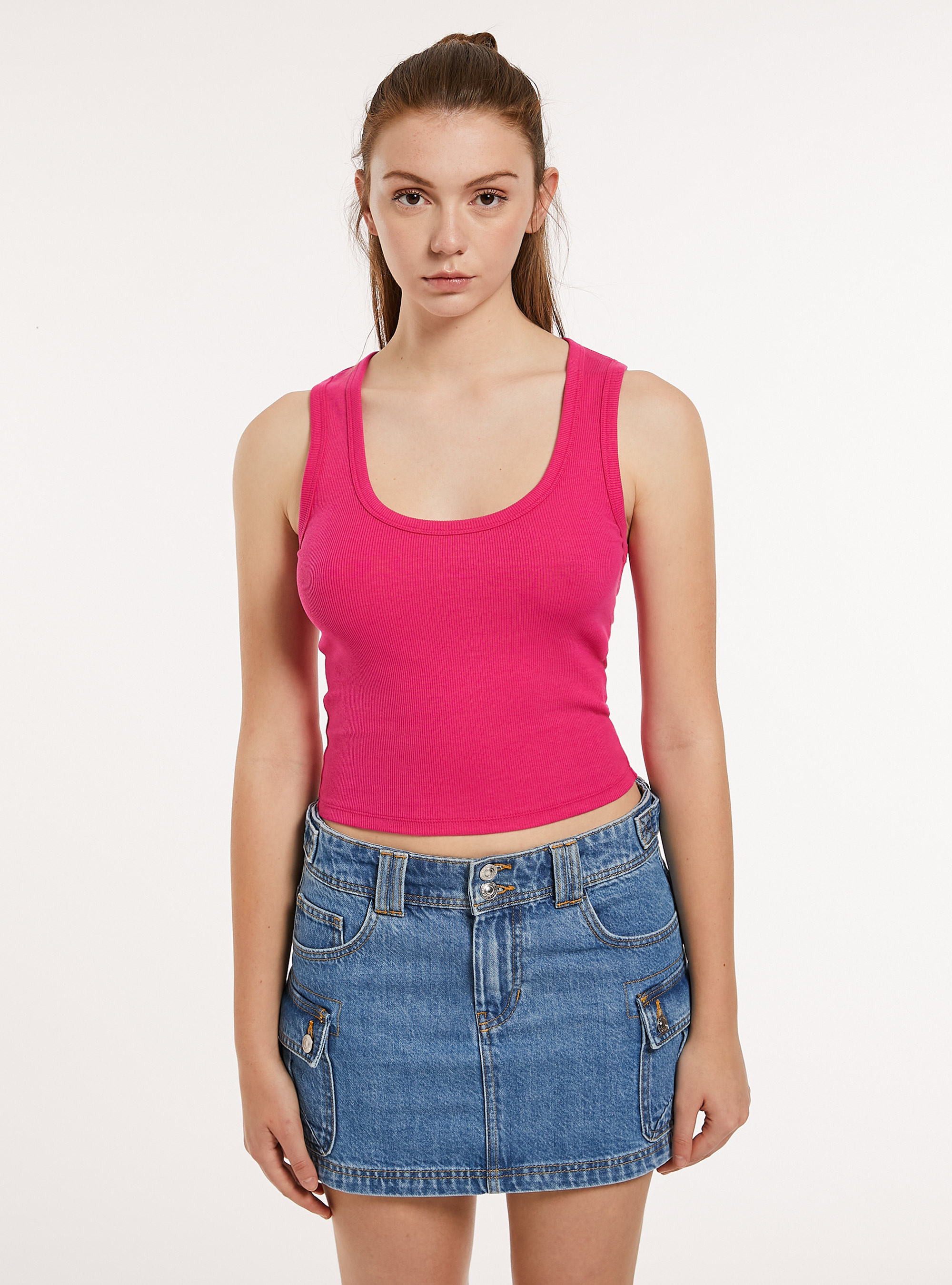 Canotta basica con scollo a costine, FX2 FUXIA MEDIUM