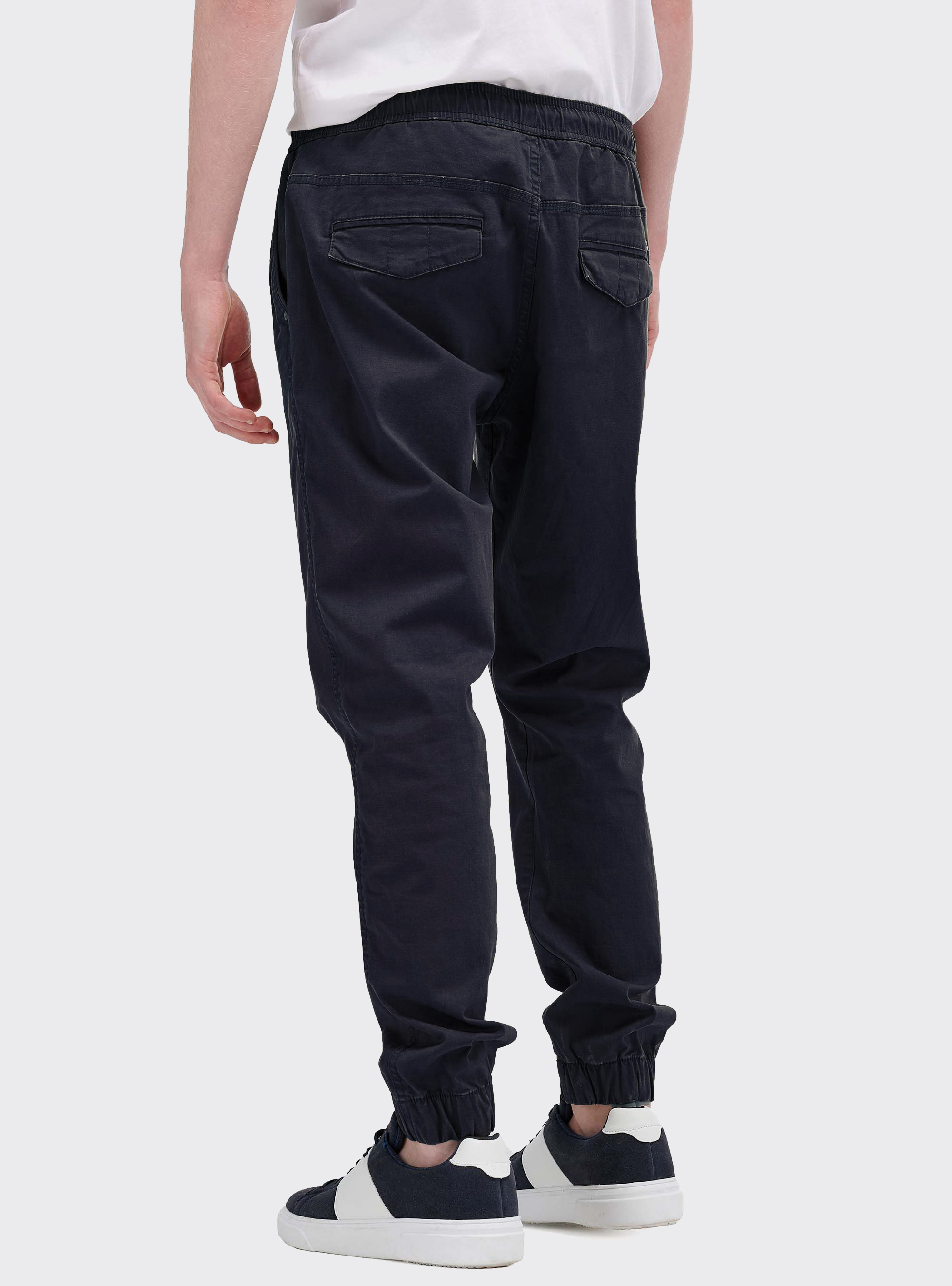 Jogger in cotone con elastico e stringa, BLU MARINO