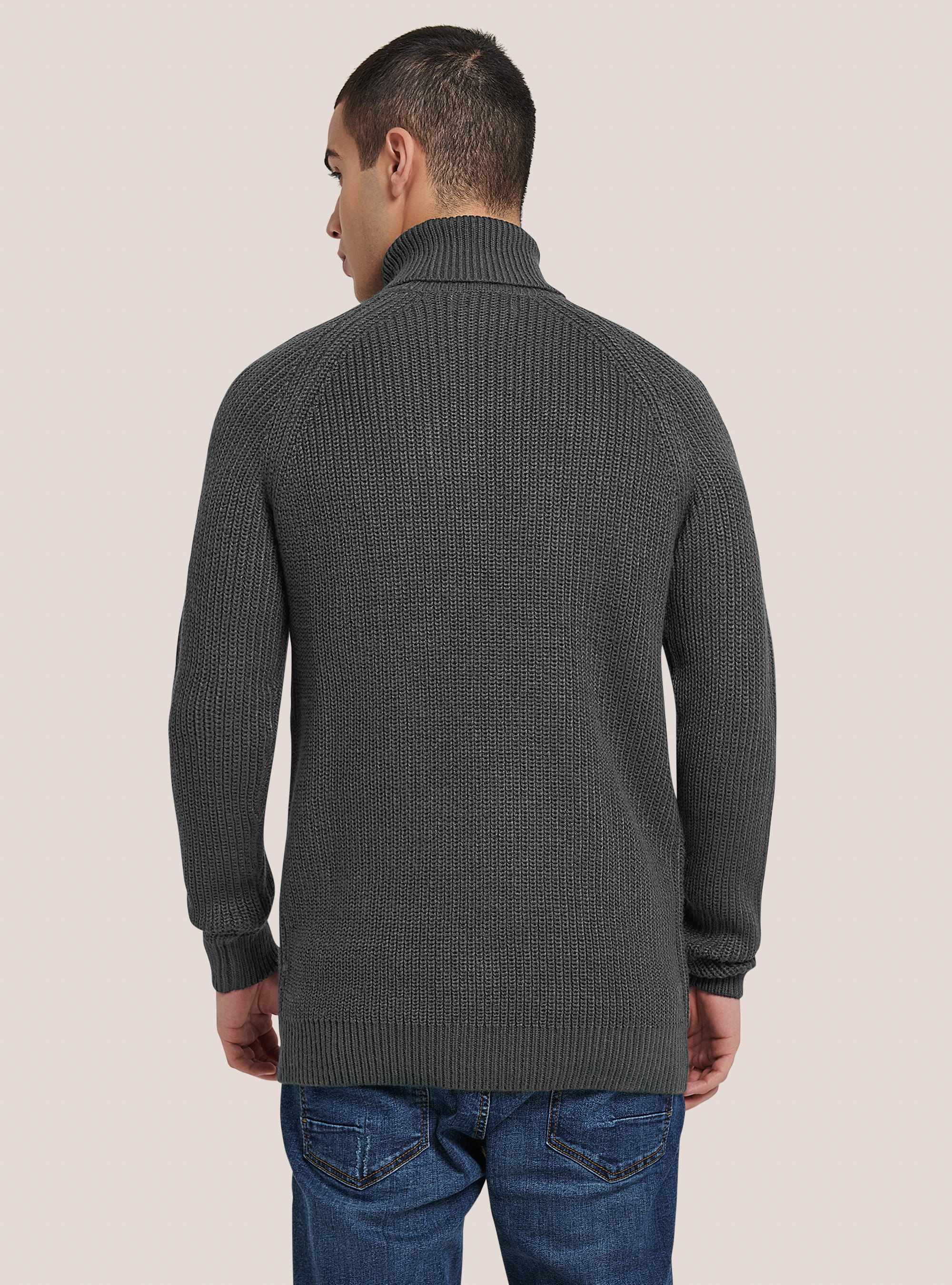 Pullover caldo collo alto a coste inglesi, MGY1 GREY MEL DARK