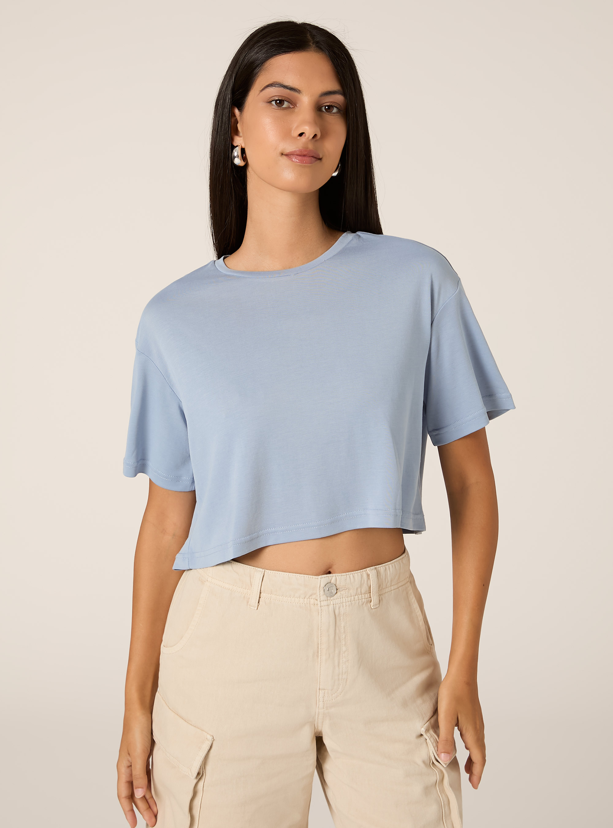 Gek&uuml;rztes T-Shirt mit weichem Griff, AZ3 AZURE LIGHT