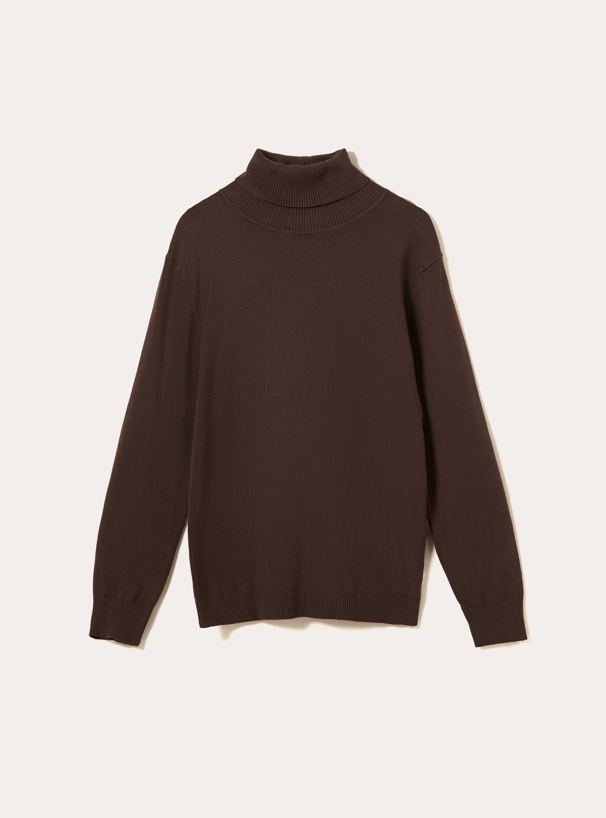 Jersey suave de cuello alto, BR1 BROWN DARK