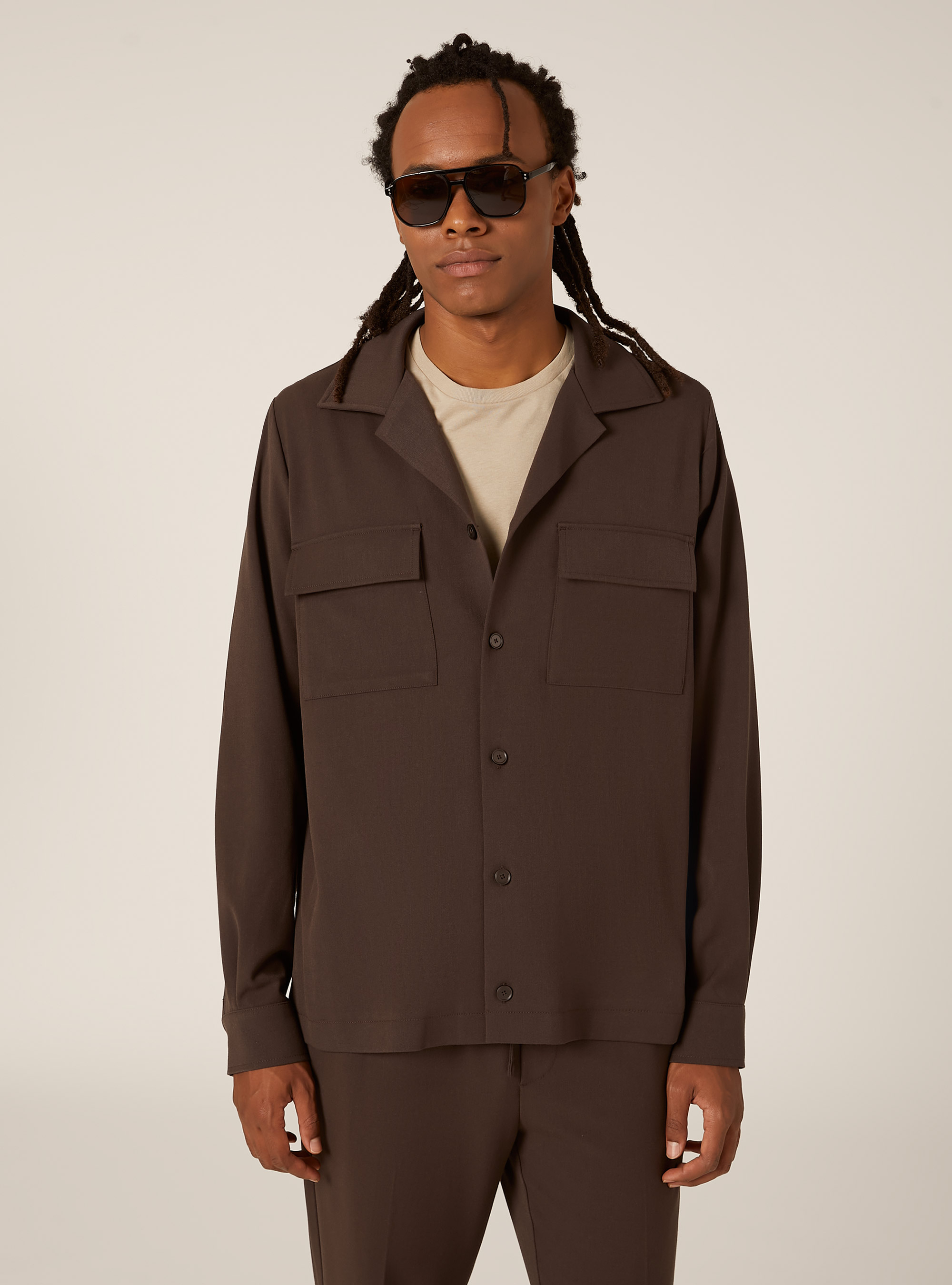 Twillhemd mit großen Taschen, BR1 BROWN DARK