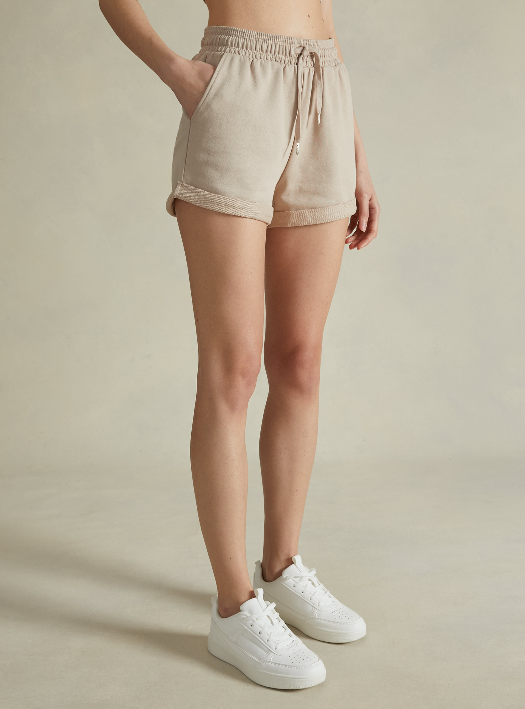Plush shorts with drawstrings, BG2 BEIGE MEDIUM
