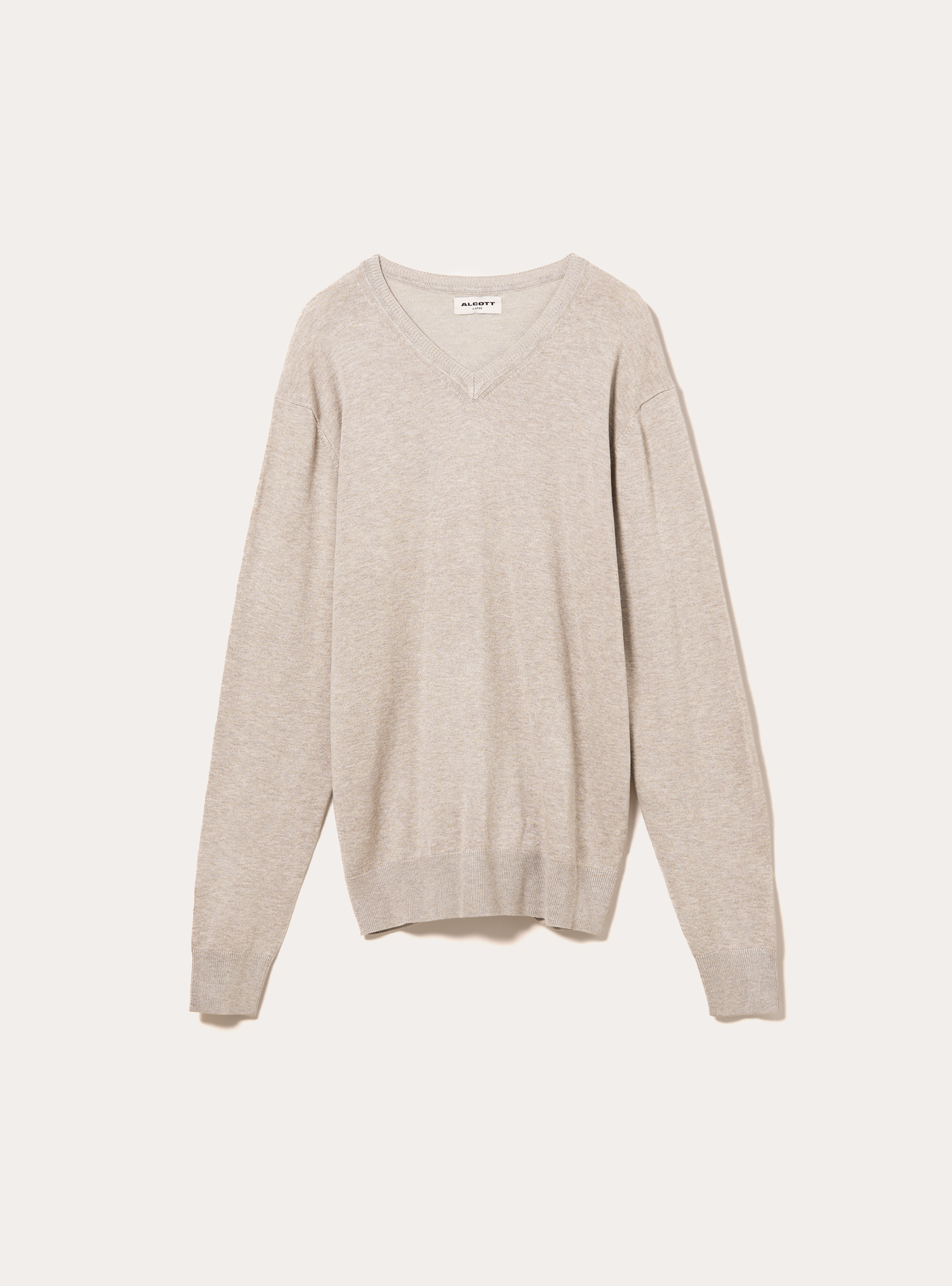 Pullover con scollo a V in viscosa Ecovero, MBG2 BEIGE MEL MED