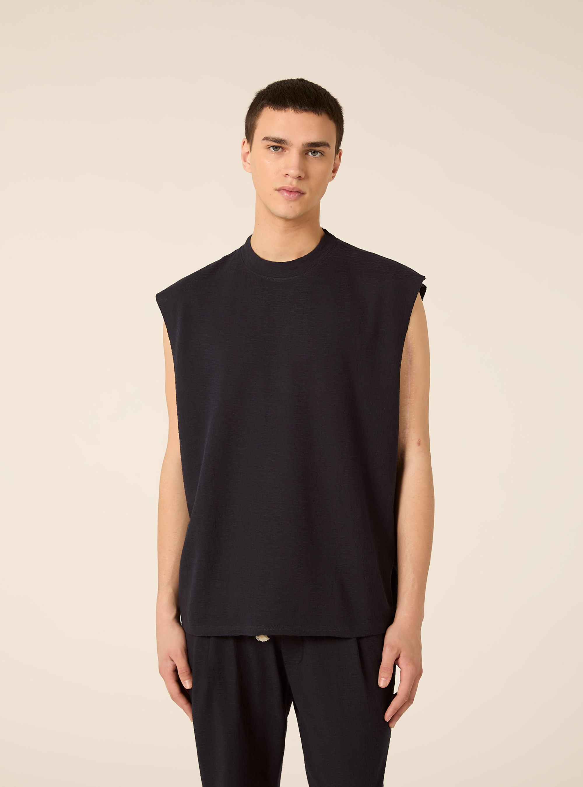 Canotta boxy fit  in jersey texture, NA1 NAVY DARK