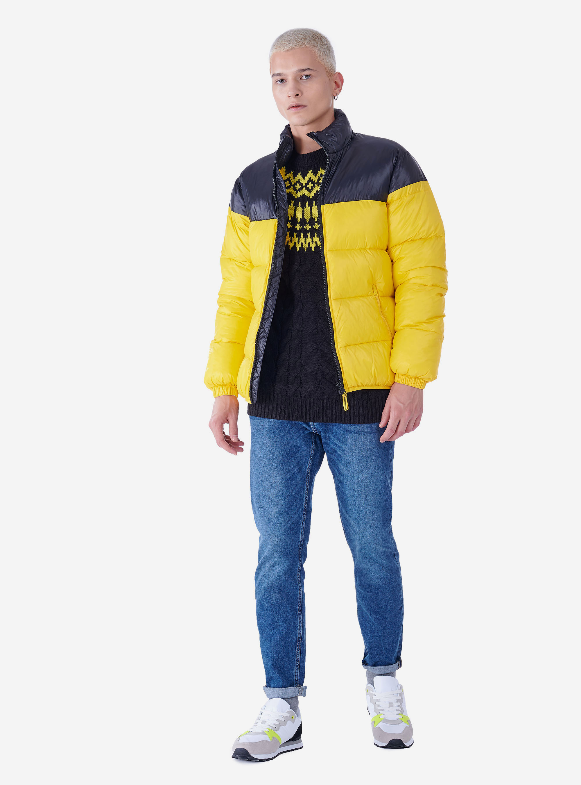 ROUND NECK PRINTED PULLOVER, BLACK/YELLOW B75