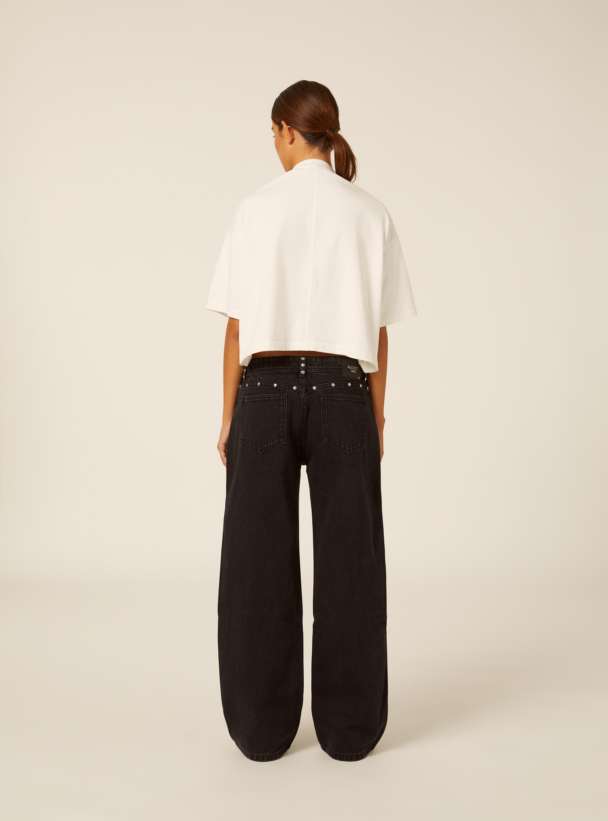 Wide leg baggy jeans mit seitlichen nieten, D000 BLACK