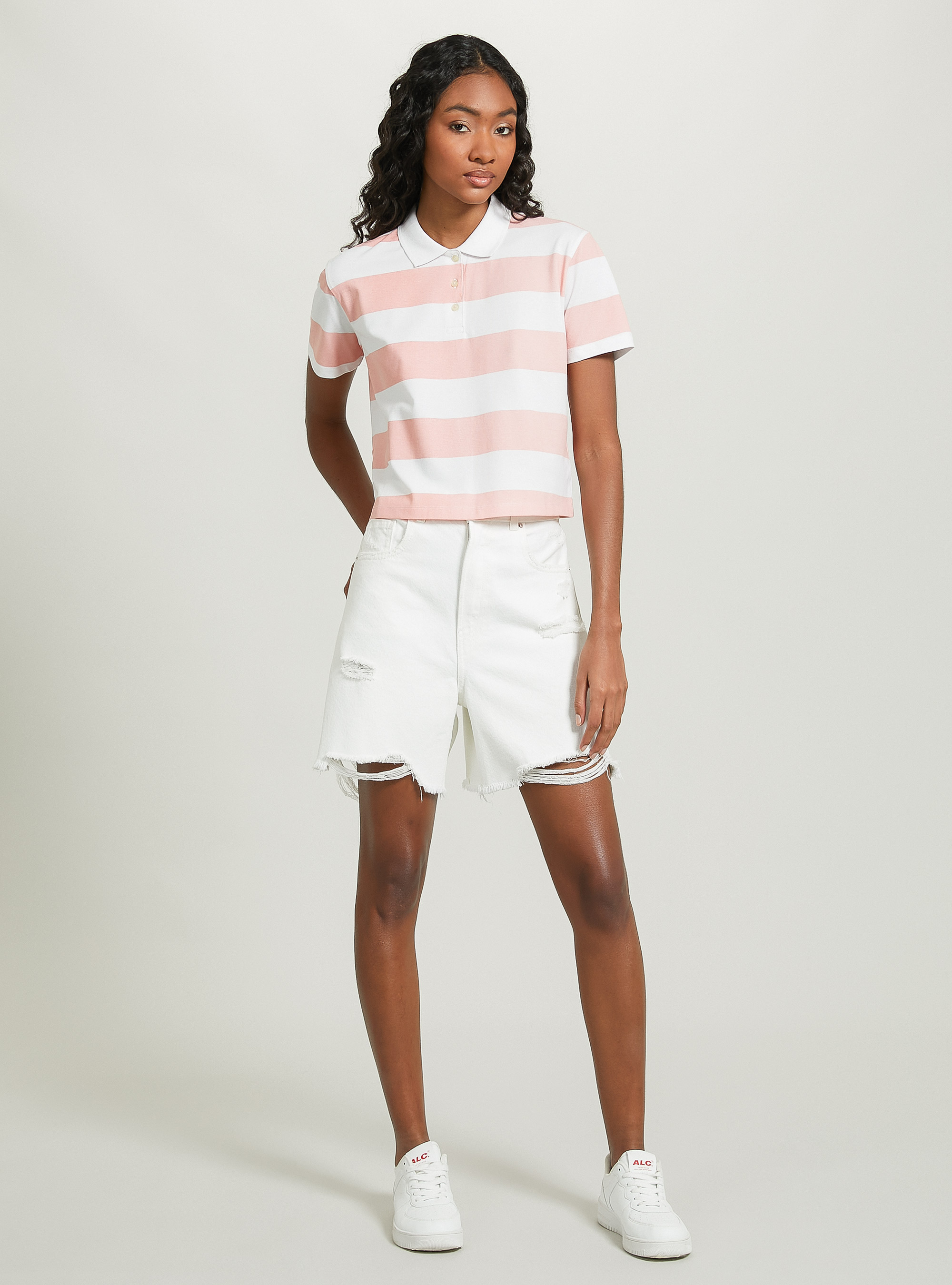 Crop fit polo shirt with stripes