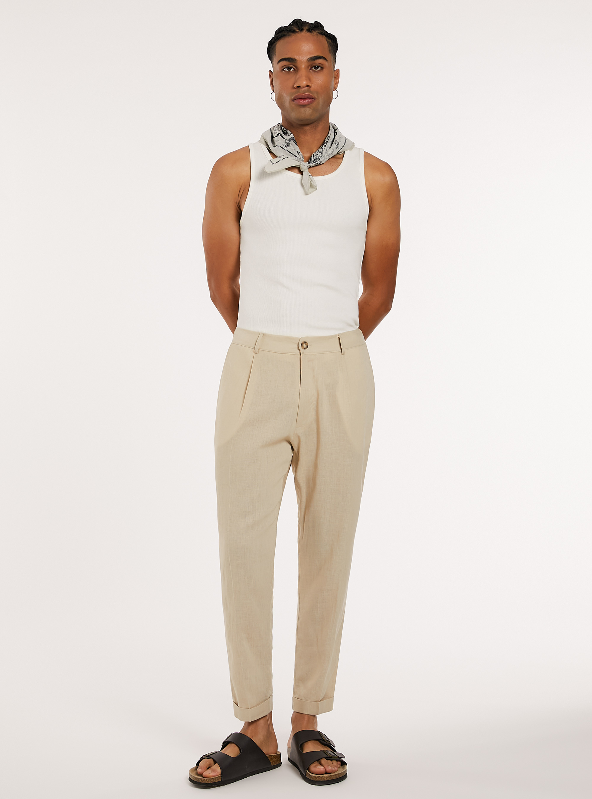 Pantaloni in misto lino, BG2 BEIGE MEDIUM