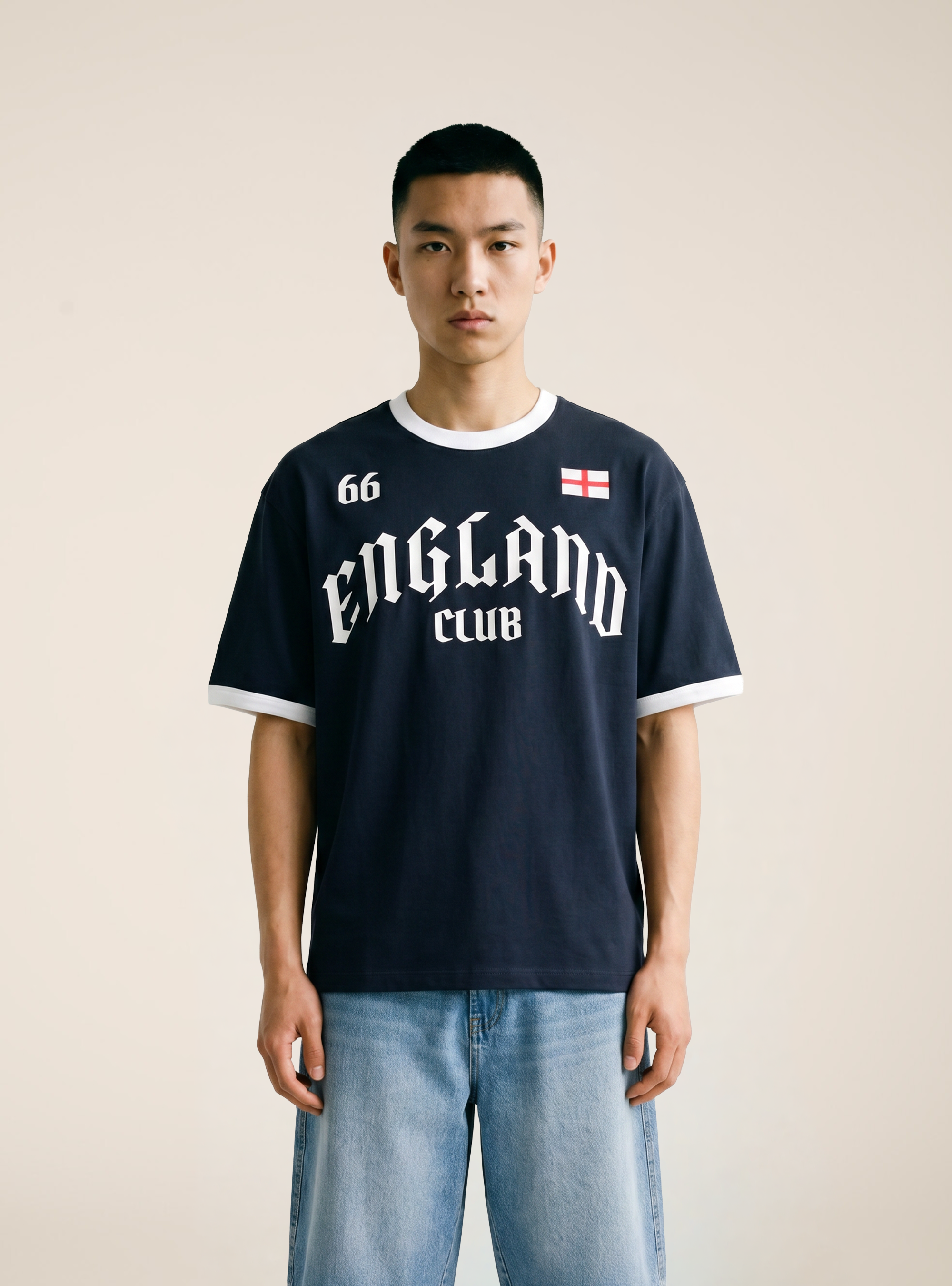 T-shirt boxy fit con stampa mondiali, NA1 NAVY DARK