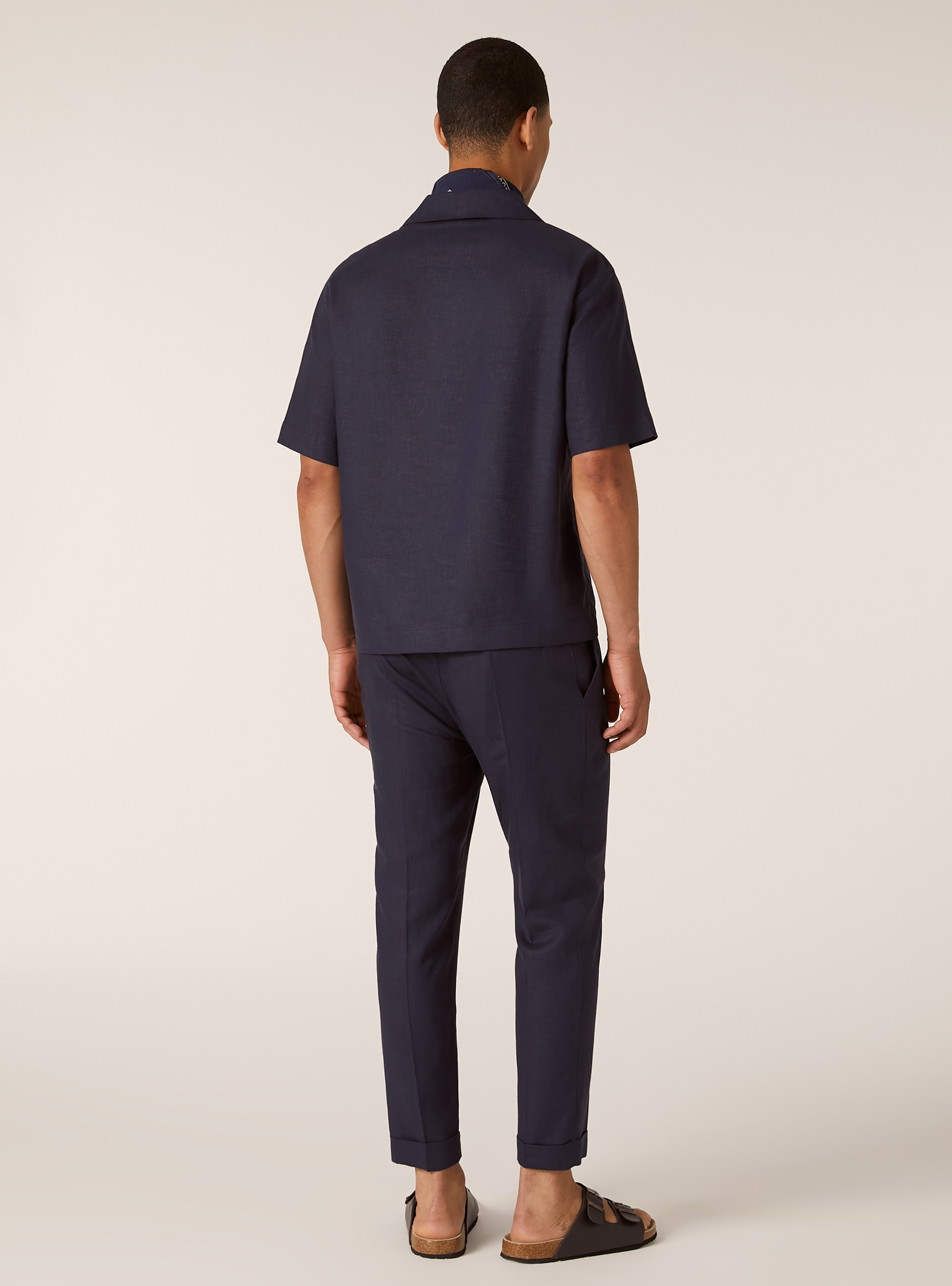 Pantalon &agrave; pinces en lin m&eacute;lang&eacute;, NA2 NAVY MEDIUM