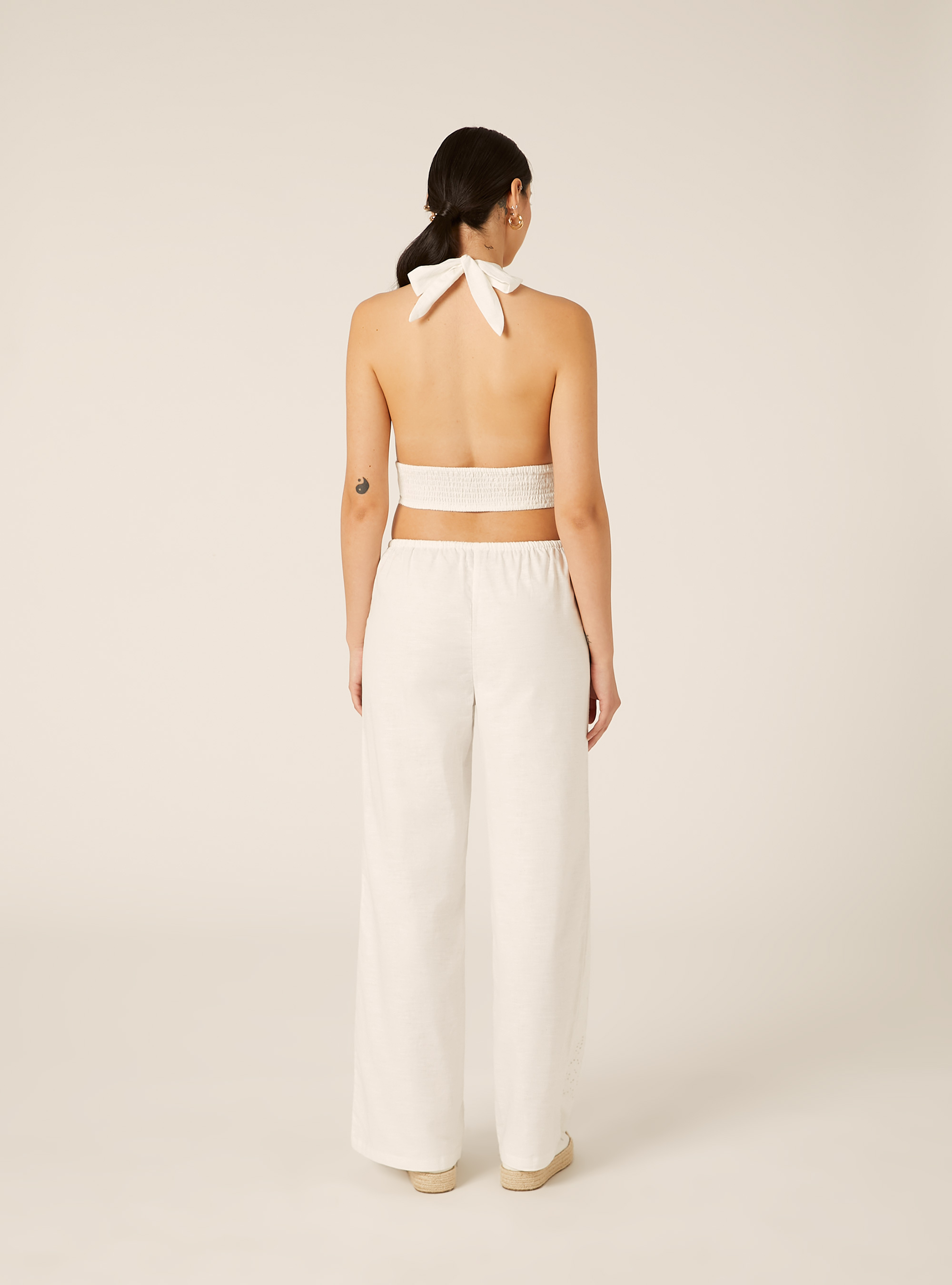 Top halter  sangallo in misto lino, WH2 WHITE