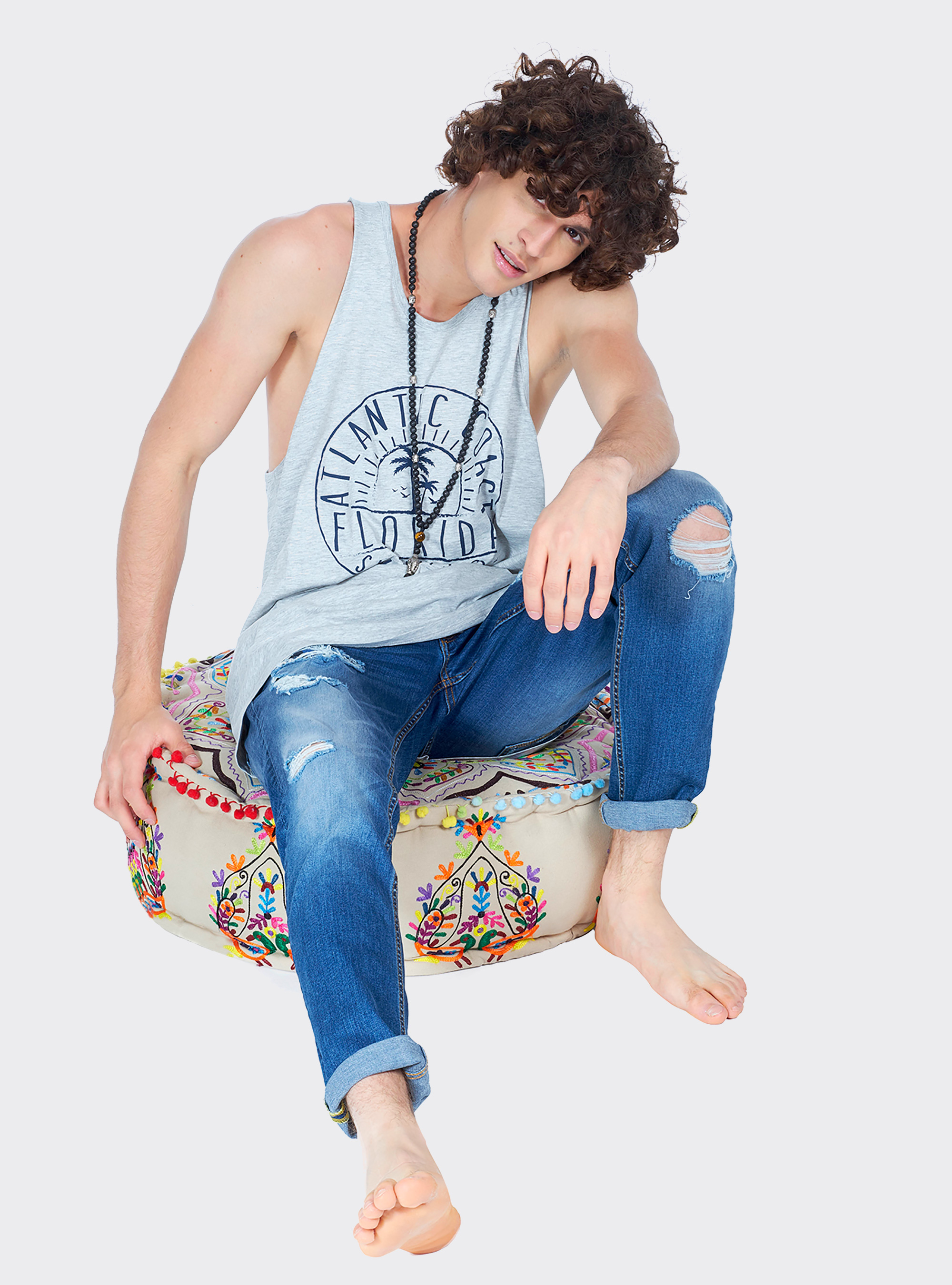 Canotta long e oversize fit con stampa lettering, C143 LIGHT GREY M