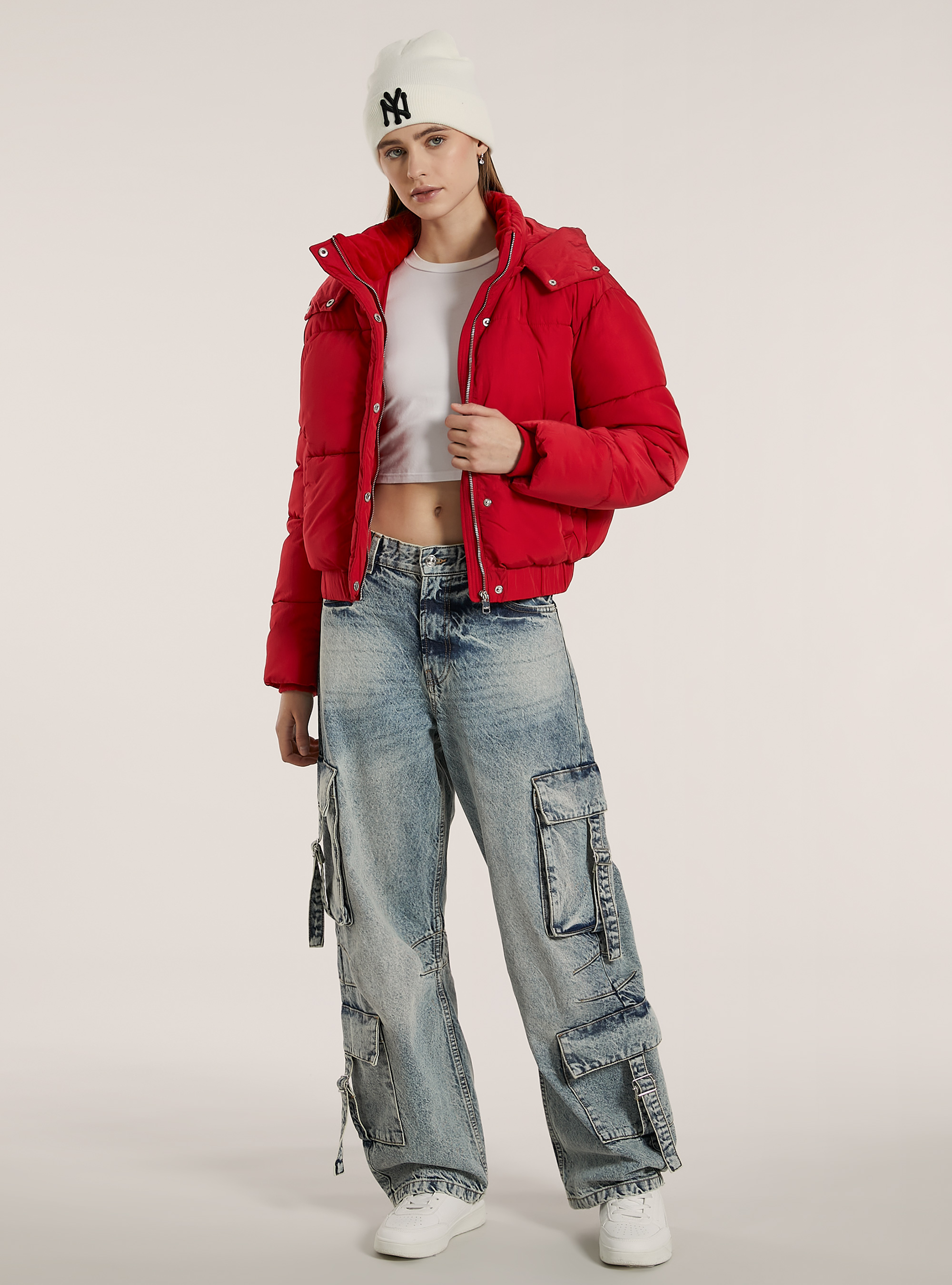 Giubbotto puffy con cappuccio removibile, RD2 RED MEDIUM