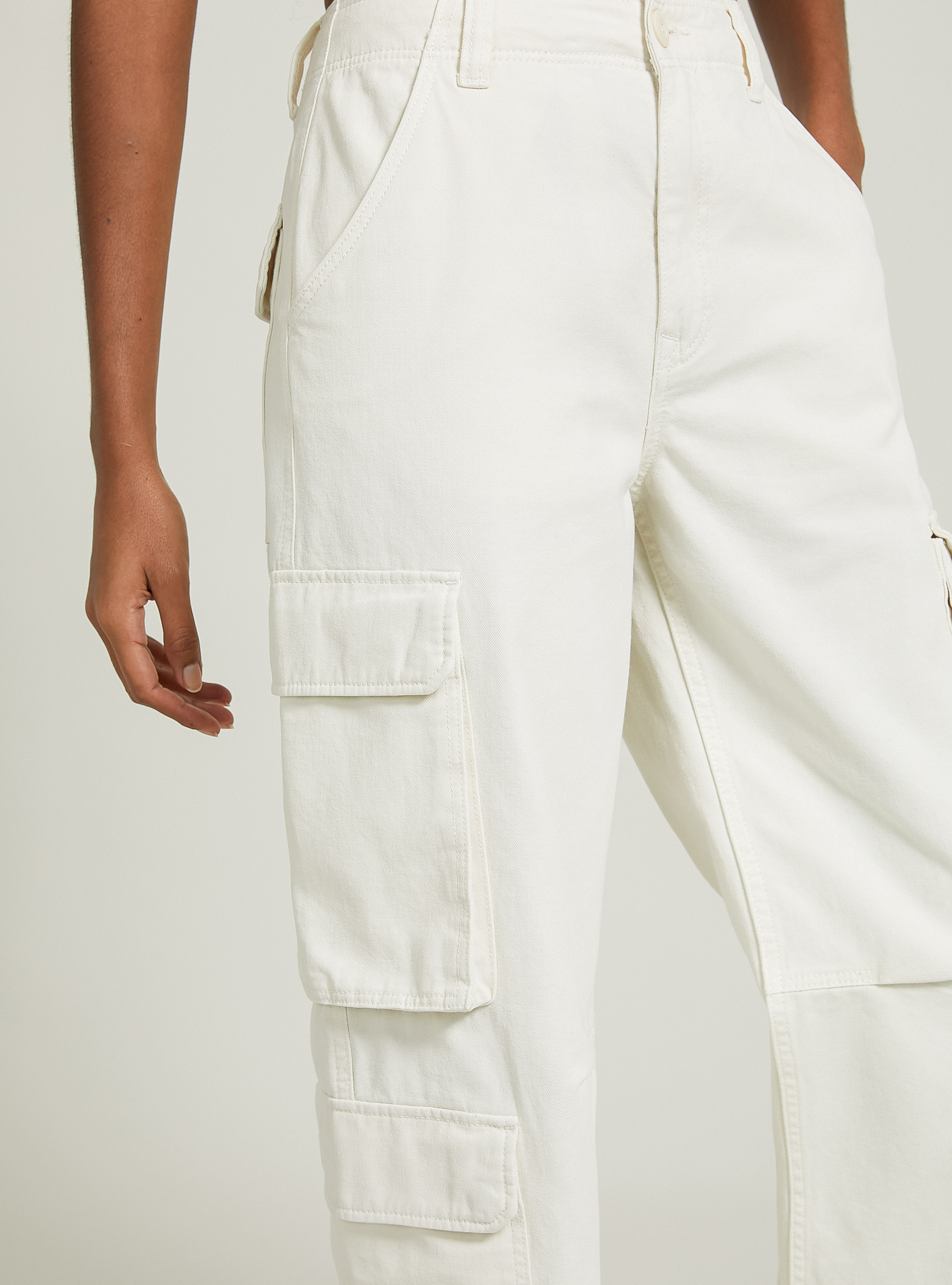Pantalon en twill multicargo, WH1 OFF WHITE