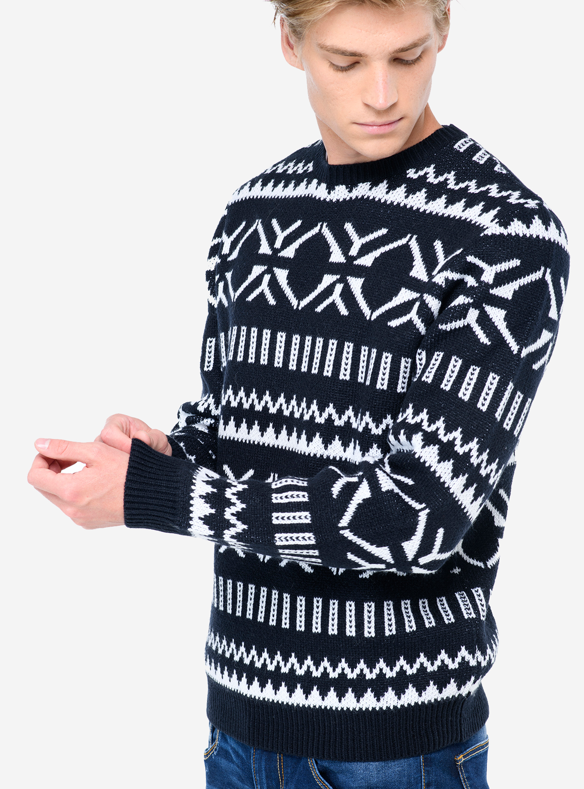 JAQUARD PULLOVER, BLUE NAVY