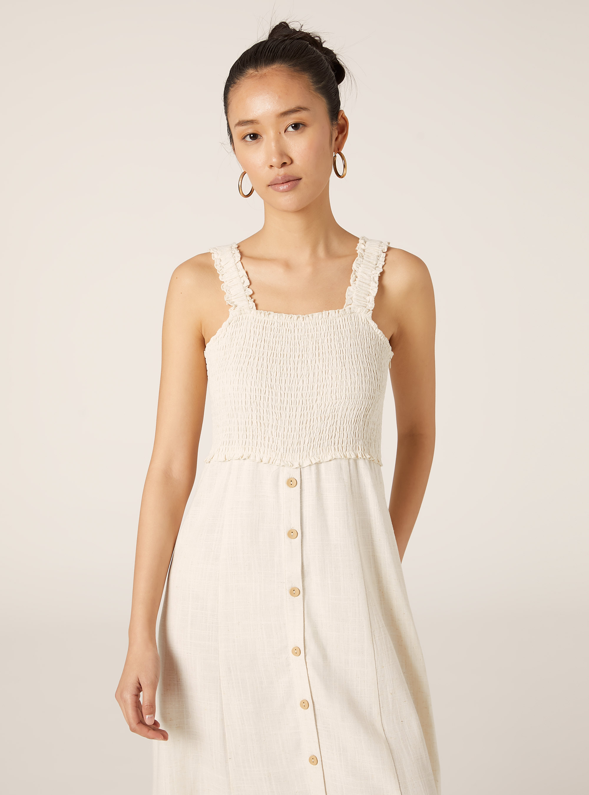 Midikleid aus Leinenmischung, BG3 BEIGE LIGHT