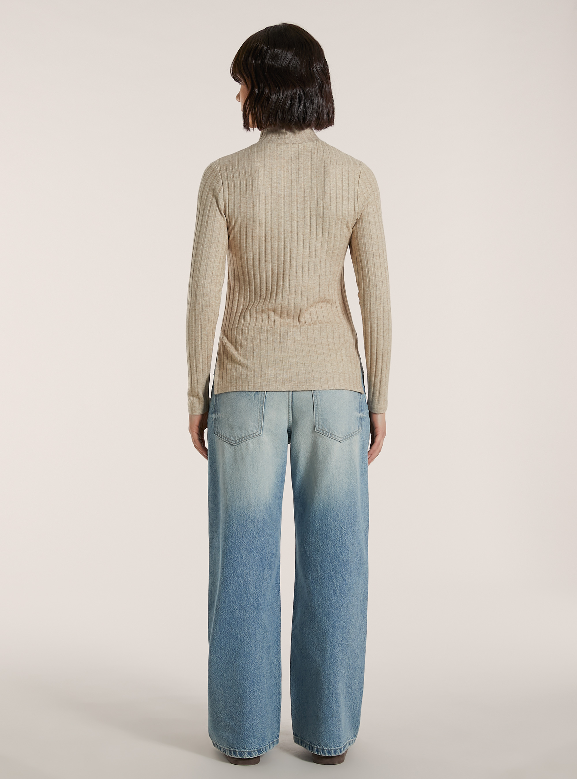 Maglia collo alto a coste, MBG2 BEIGE MEL MED