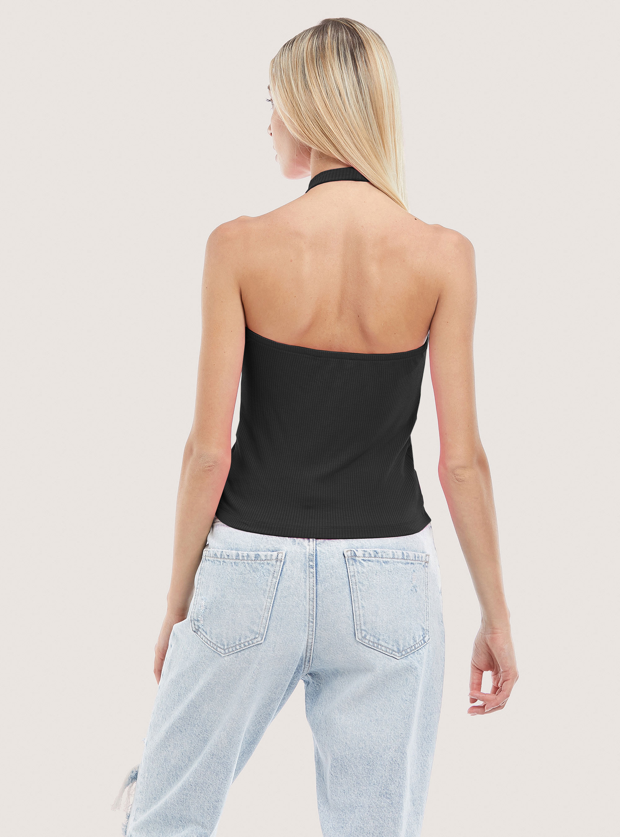 Top with American neckline in cotton, BLACK