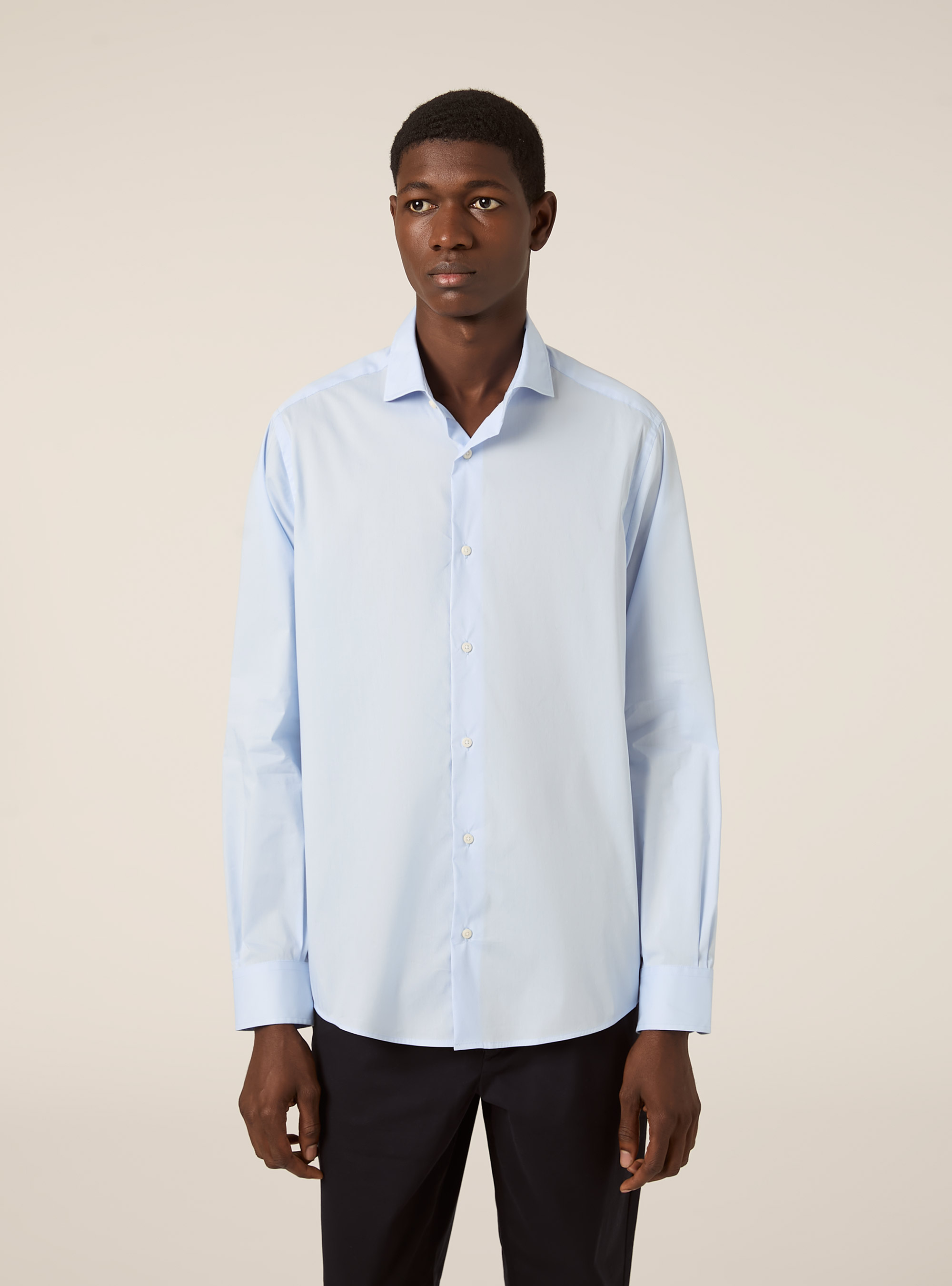 Camisa de popelina elástica con cuello francés, AZ2 AZURE MEDIUM
