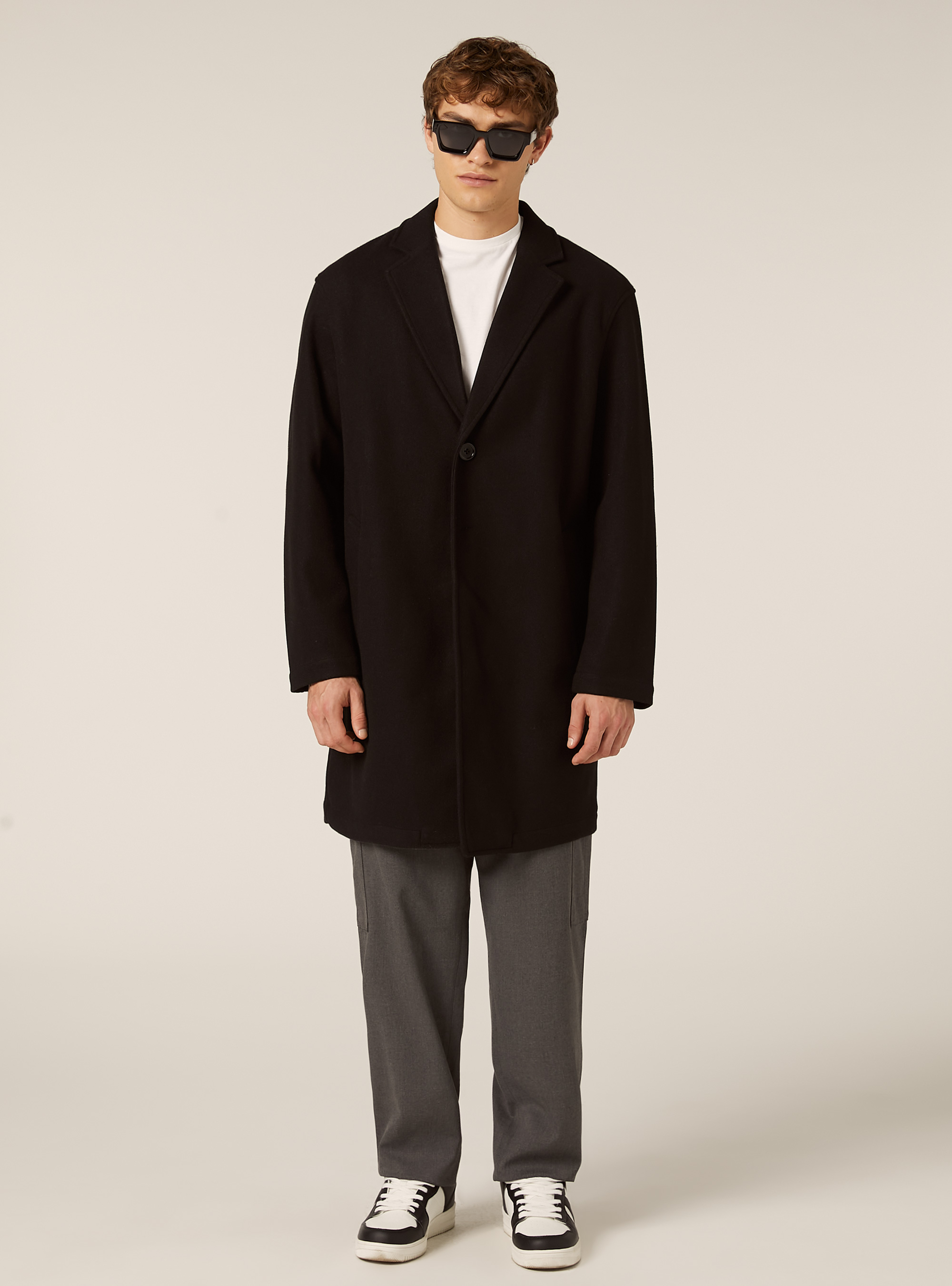 Unlined single-breasted coat, BK1 BLACK