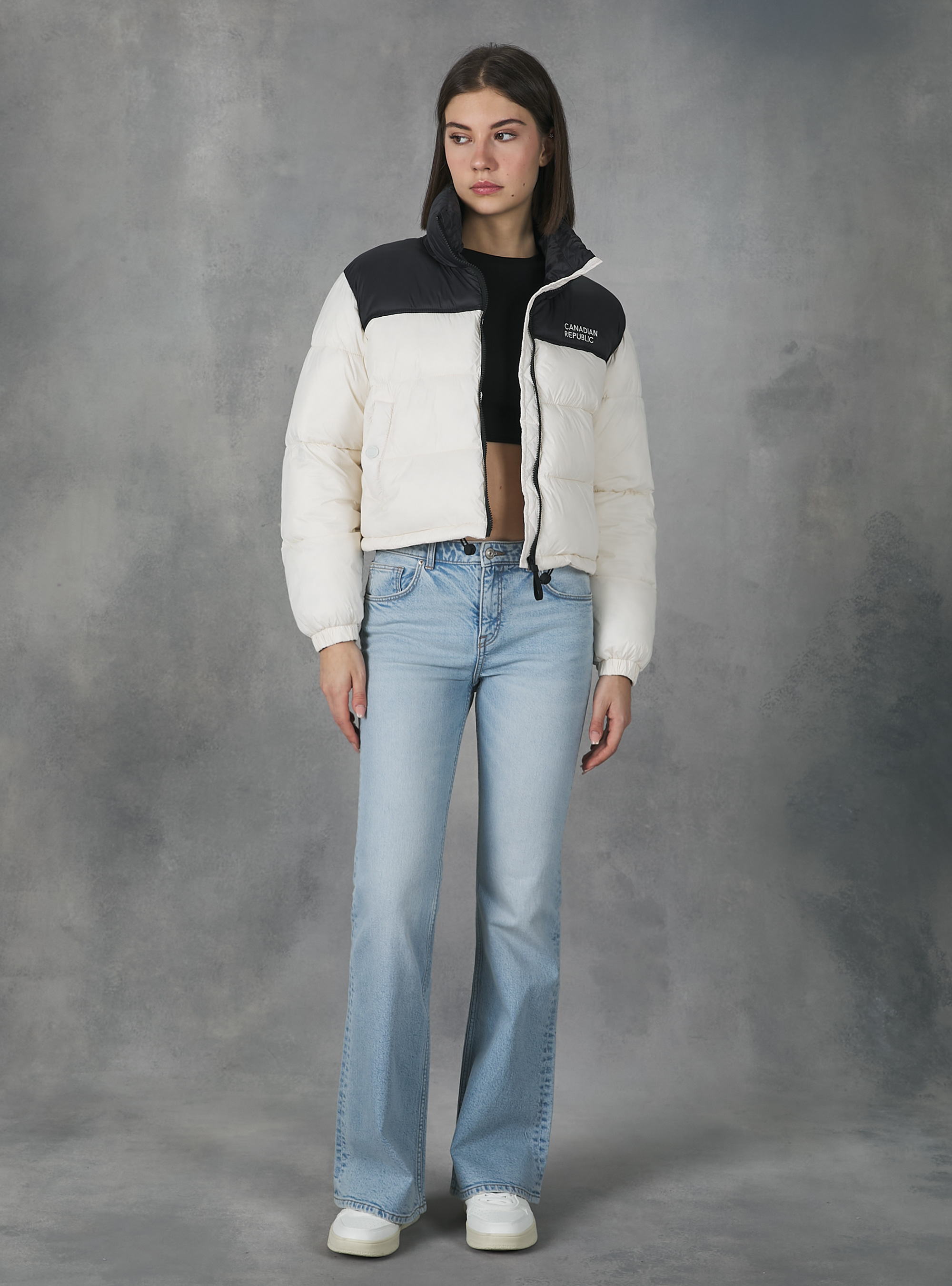 Cropped jacket with recycled padding, WH1 OFF WHITE