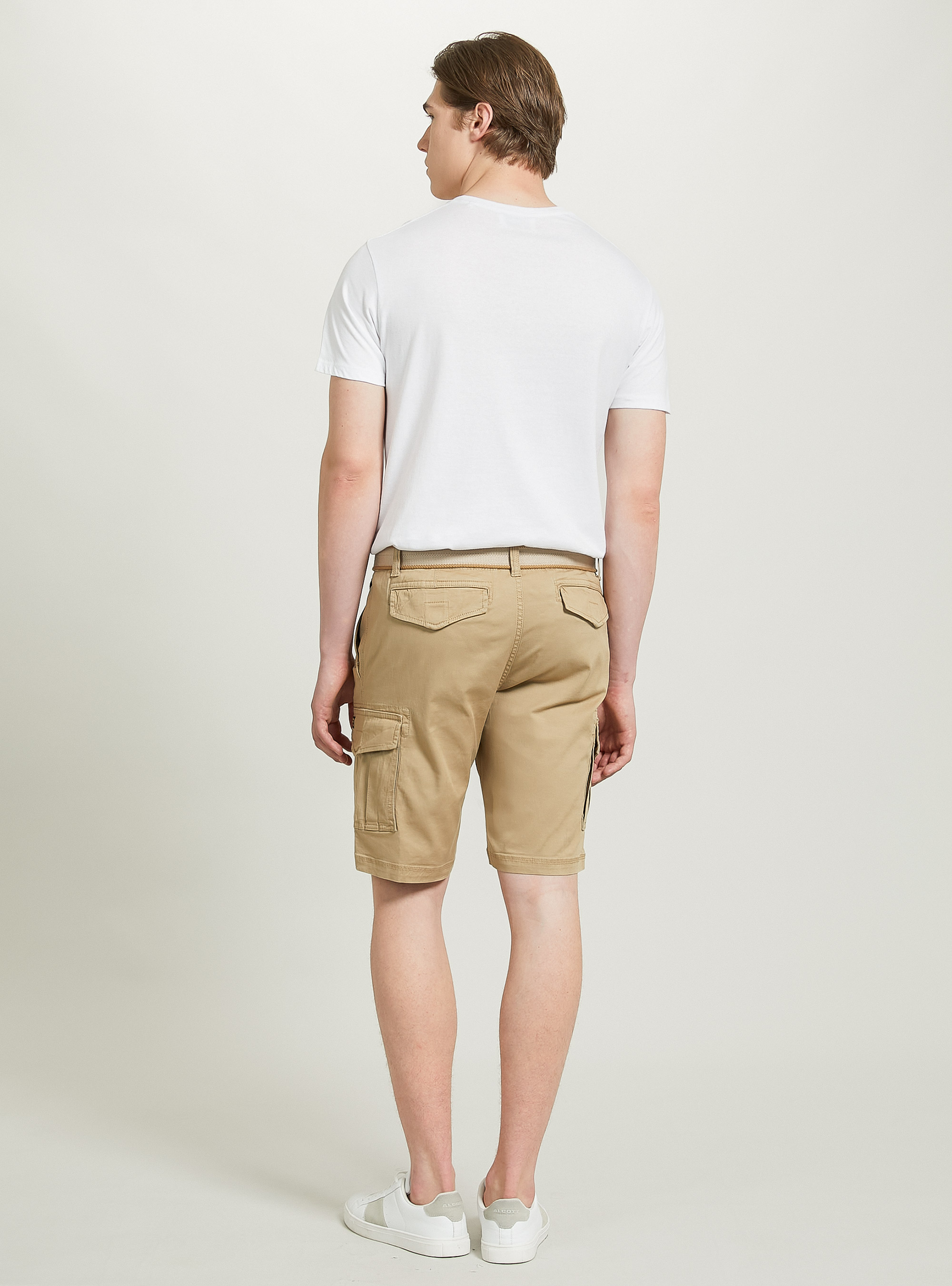 Cotton cargo bermuda with canvas belt, BG2 BEIGE MEDIUM