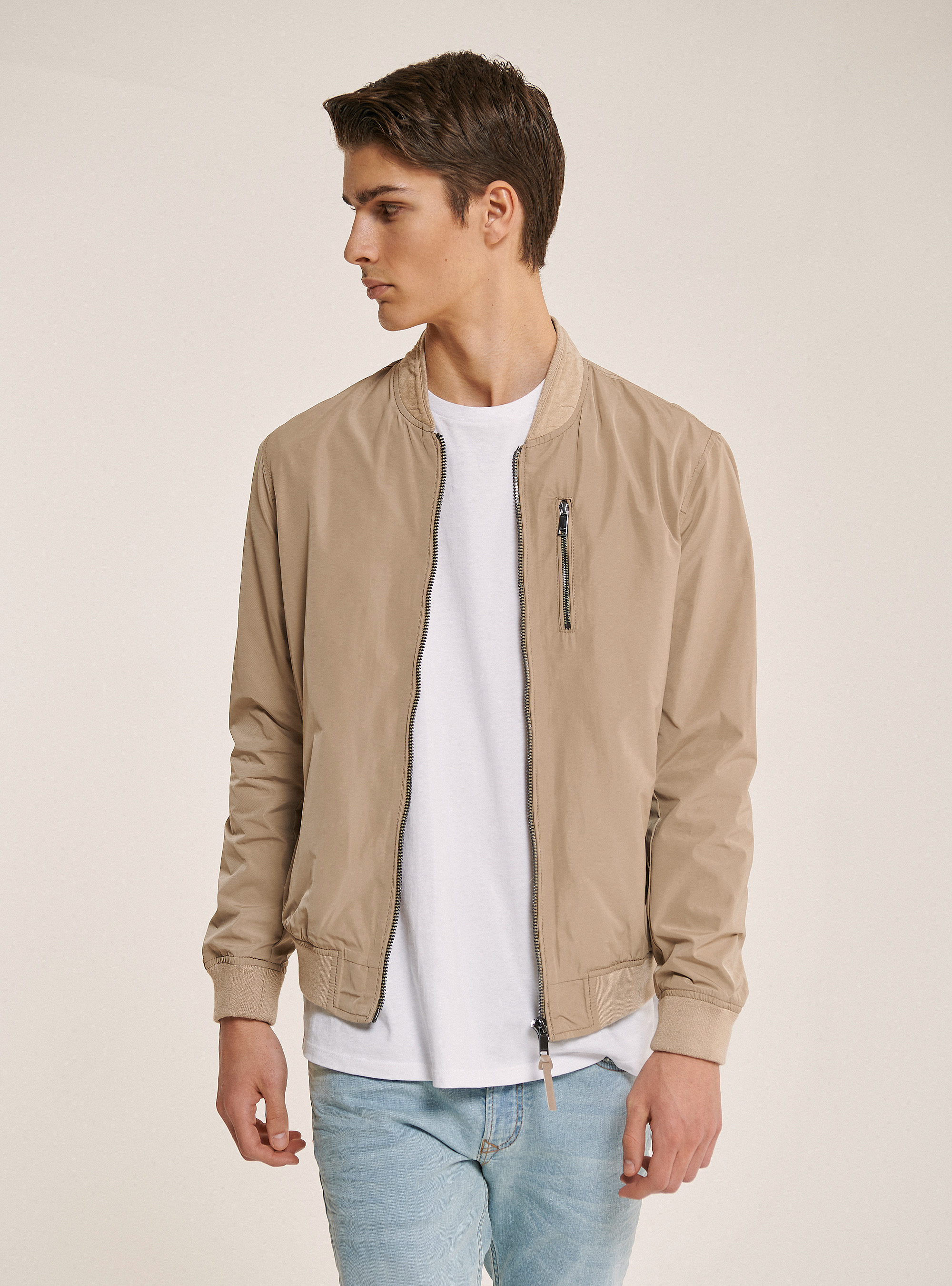 Zipped jacket in solid color, C518 BROWN