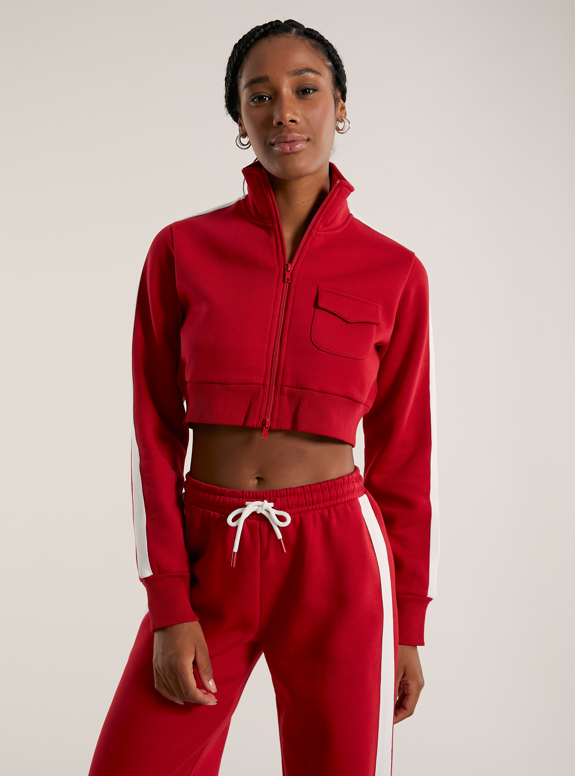 Sweatshirt with zipper and side bands, RD2 RED MEDIUM