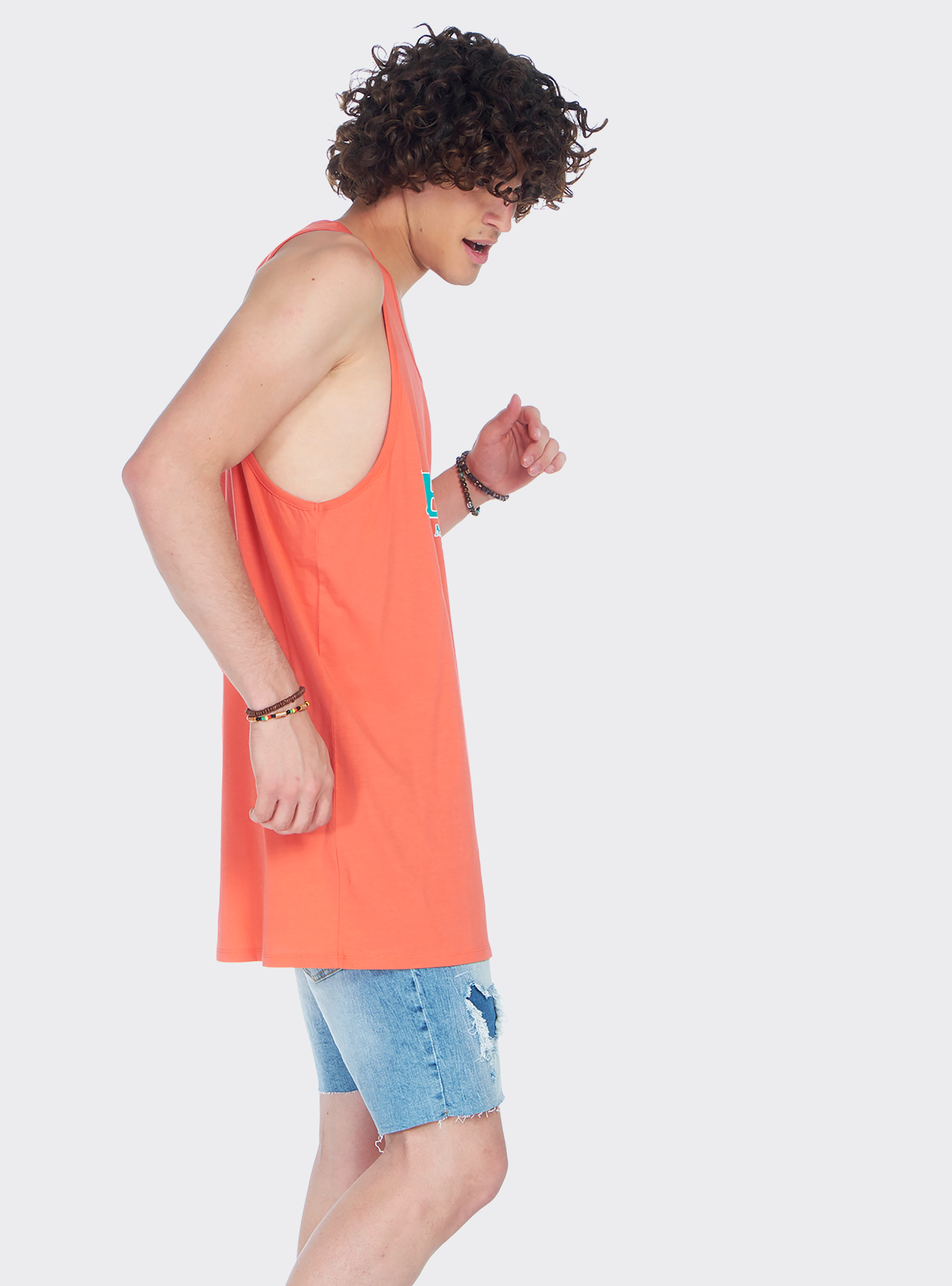 Canotta long e oversize fit con stampa lettering, C0040 CORAL