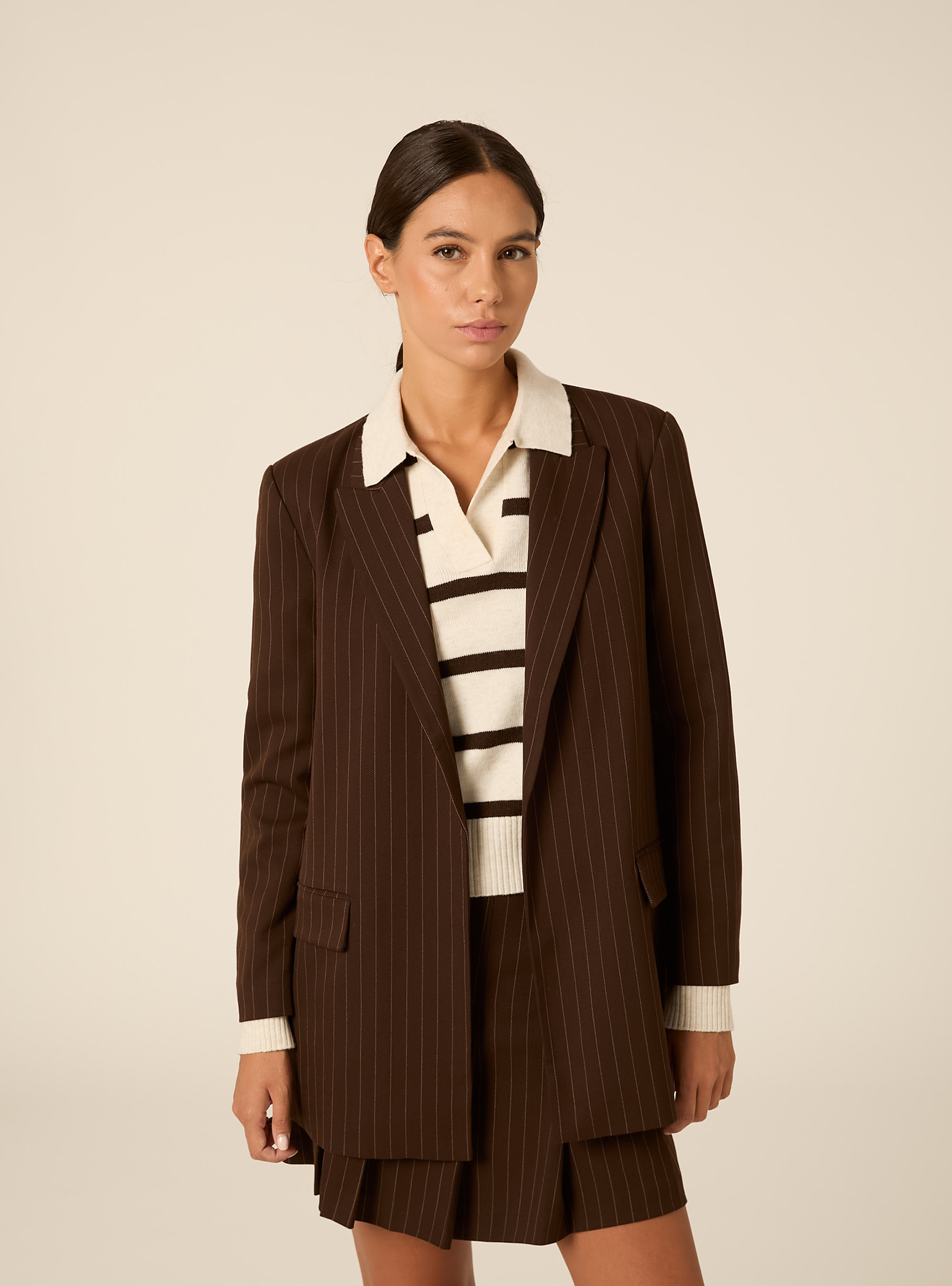 Blazer largo sastre con microestampado, BR1 BROWN DARK