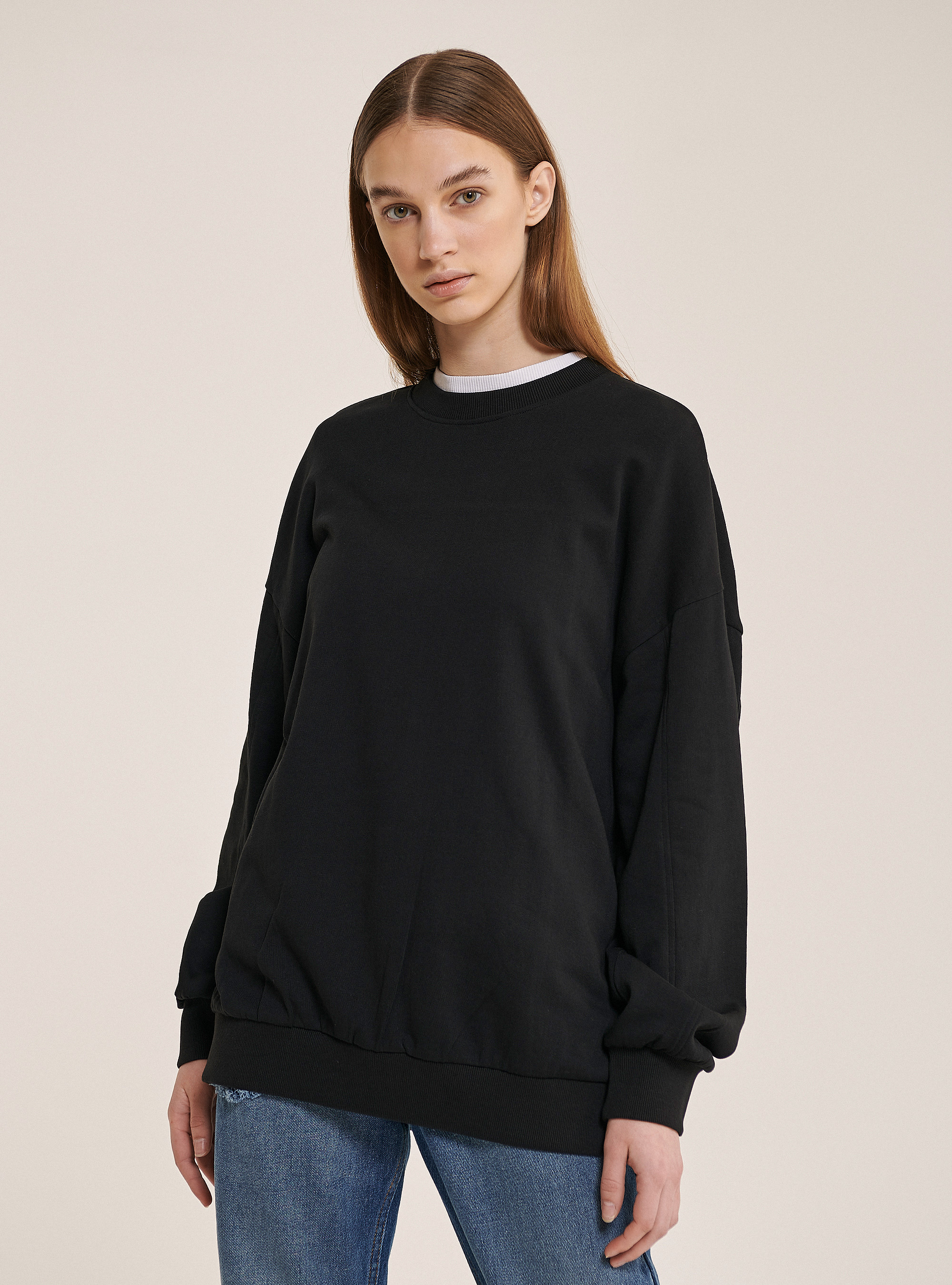 Felpa oversize in 100% cotone, NERO