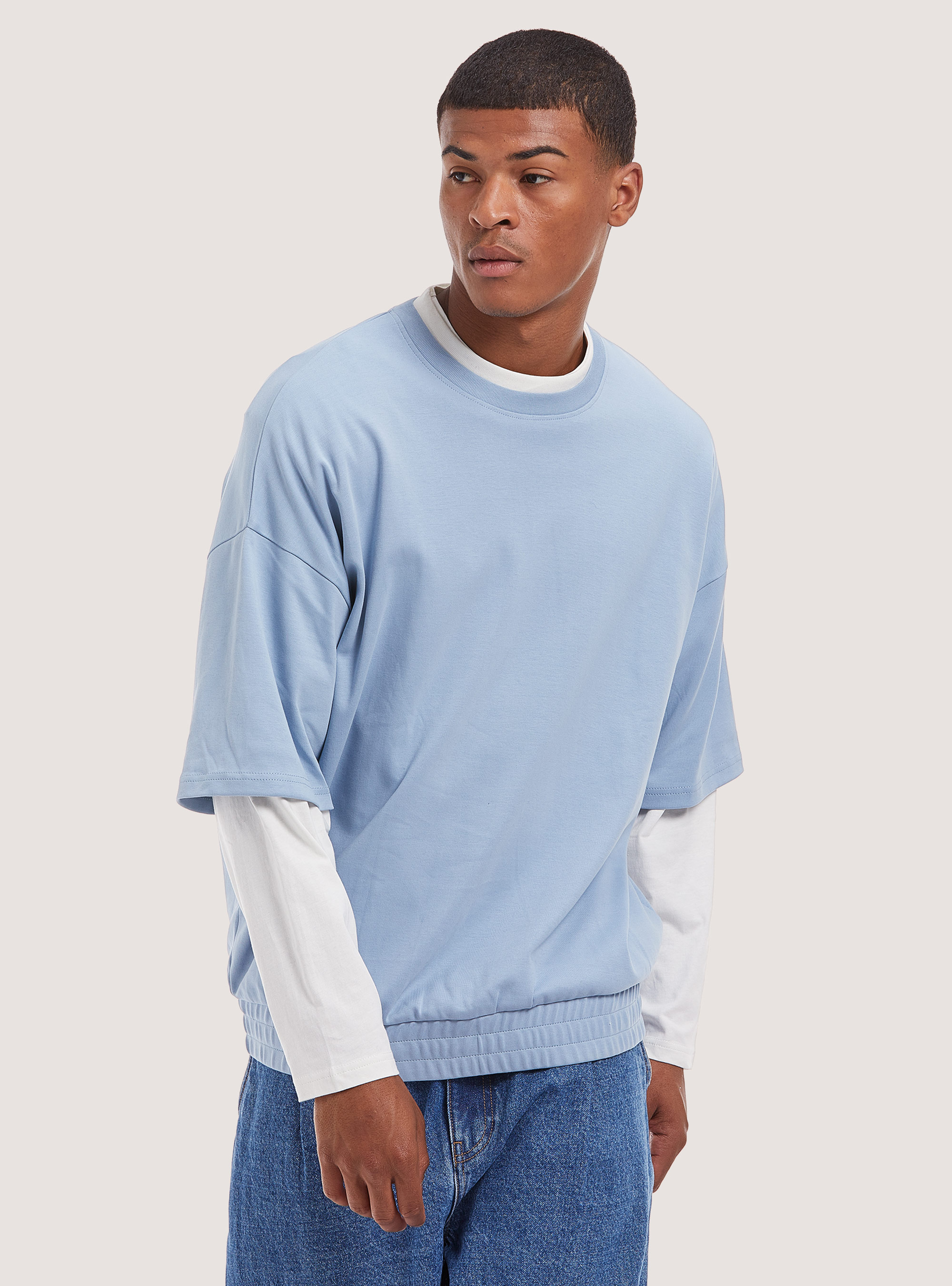 Oversized double sleeve sweatshirt, AZ2 AZZURRE MEDIUM