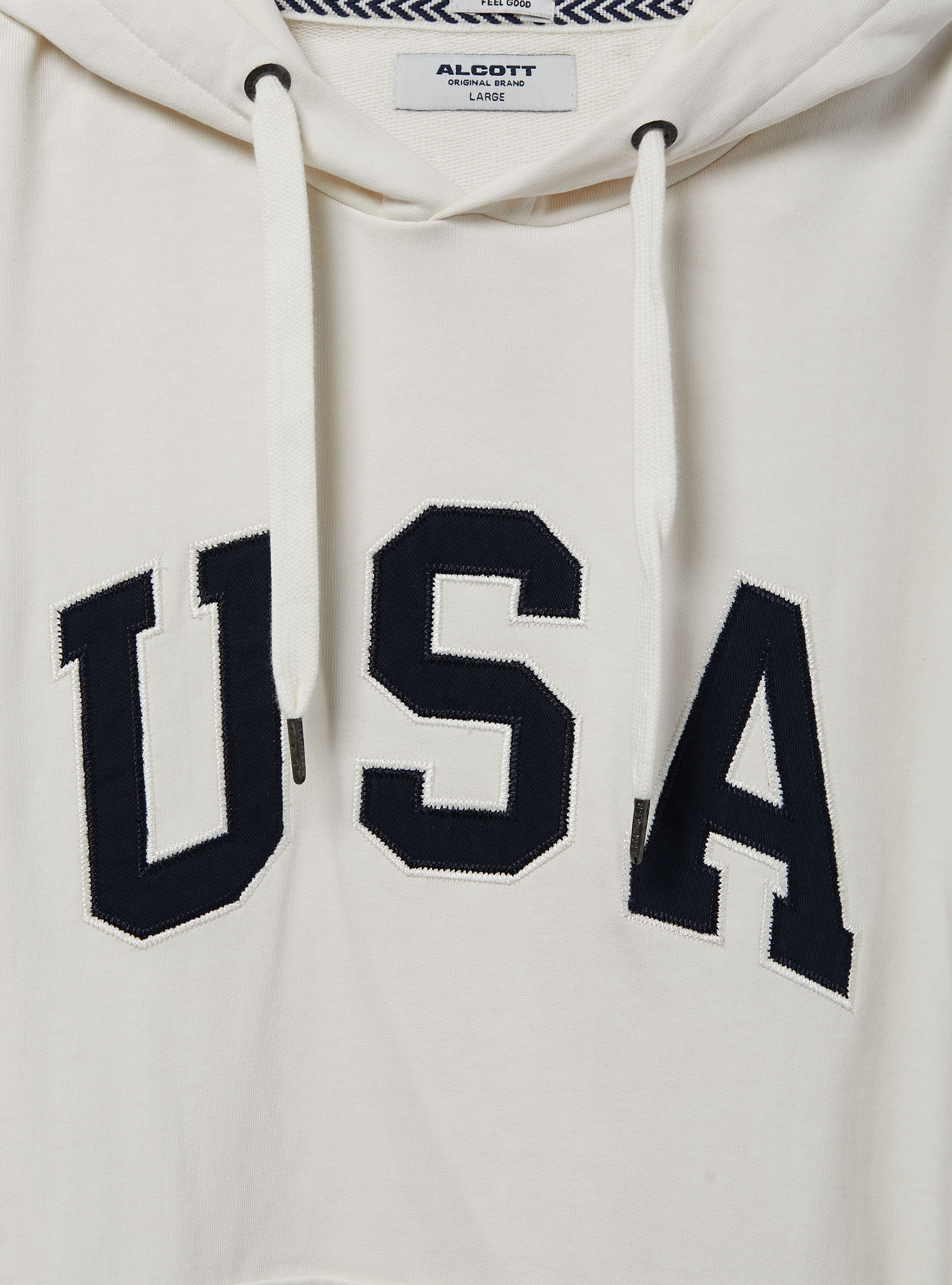 Baumwollsweatshirt mit Kapuze und USA-Aufnäher, C104 CREAM