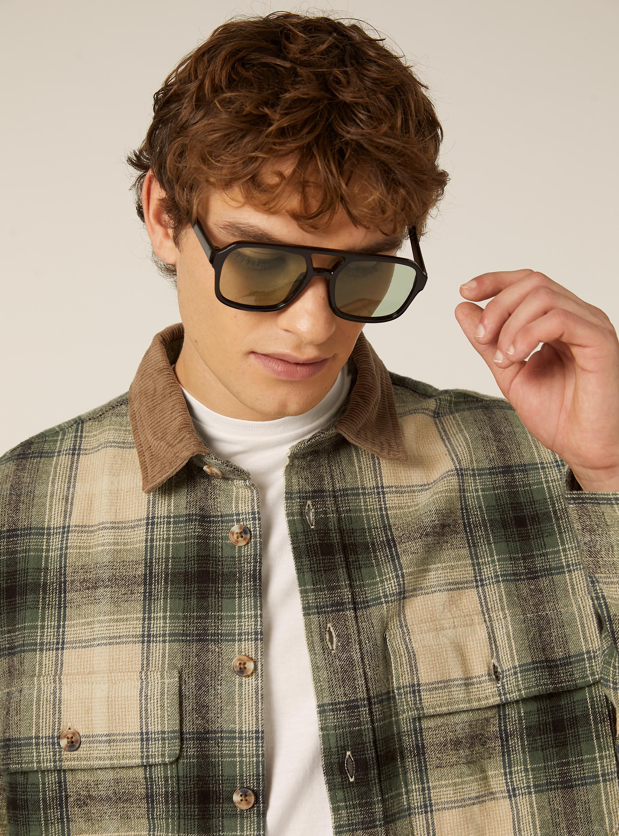 Overshirt aus Flanell mit Samtkragen, KY2 KAKY MEDIUM