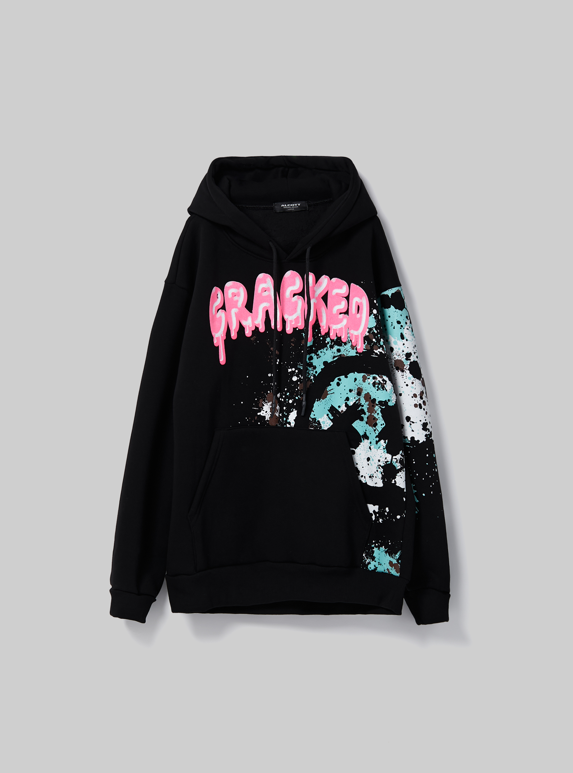 Sweatshirt with Cracked print, BK1 BLACK
