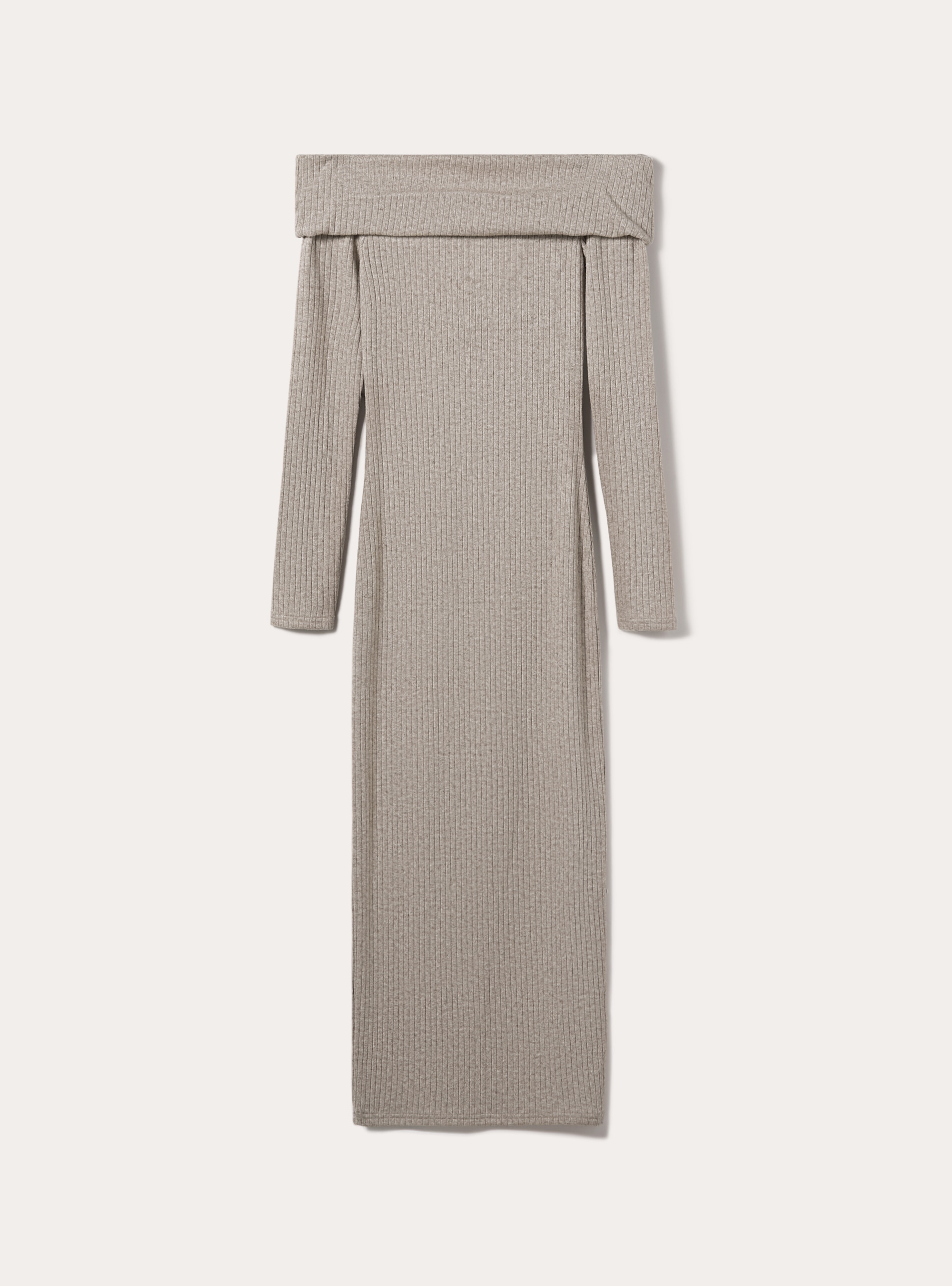 Long knit dress with Bardot neckline, MBG2 BEIGE MEL MED