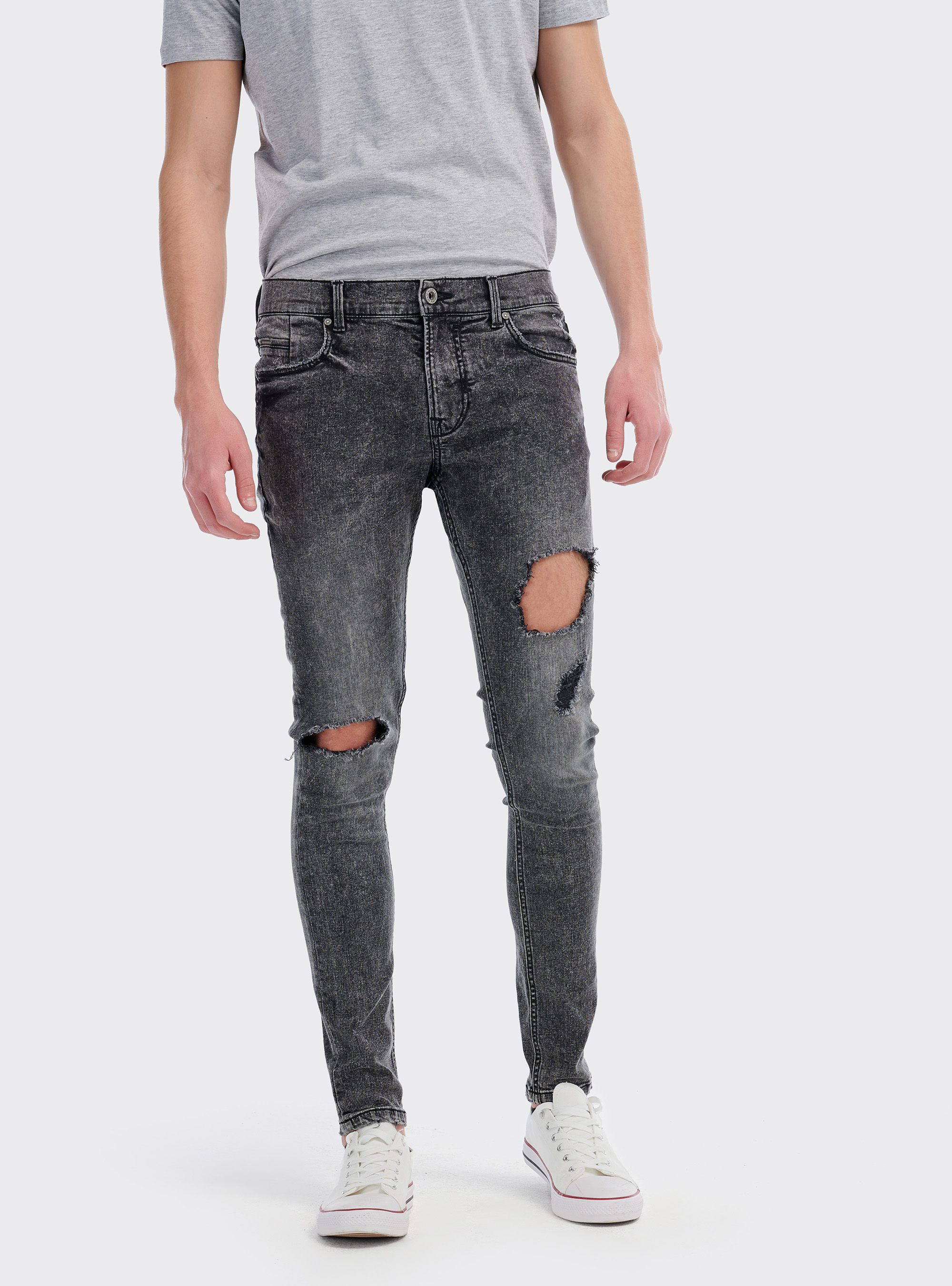 Jeans super skinny fit con strappi, NERO