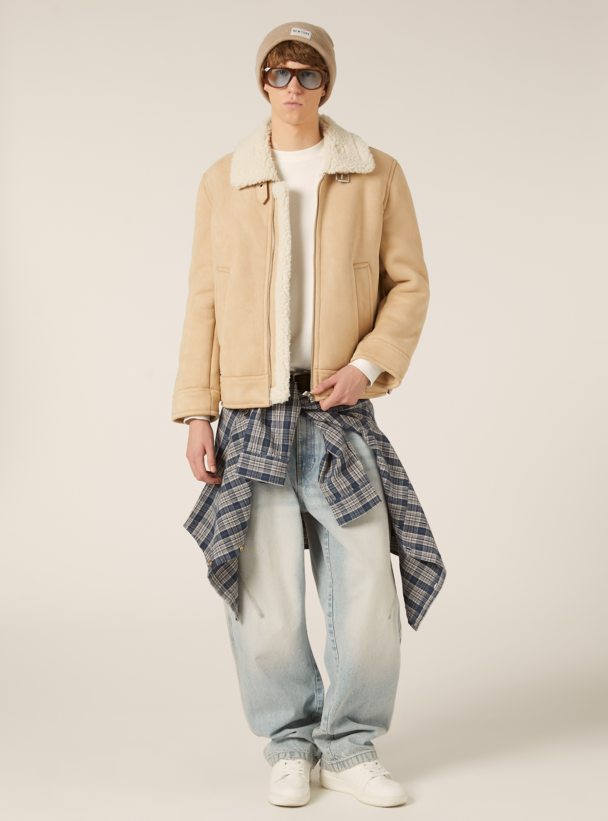 Giubbotto effetto camoscio interno in sherpa, BG3 BEIGE LIGHT