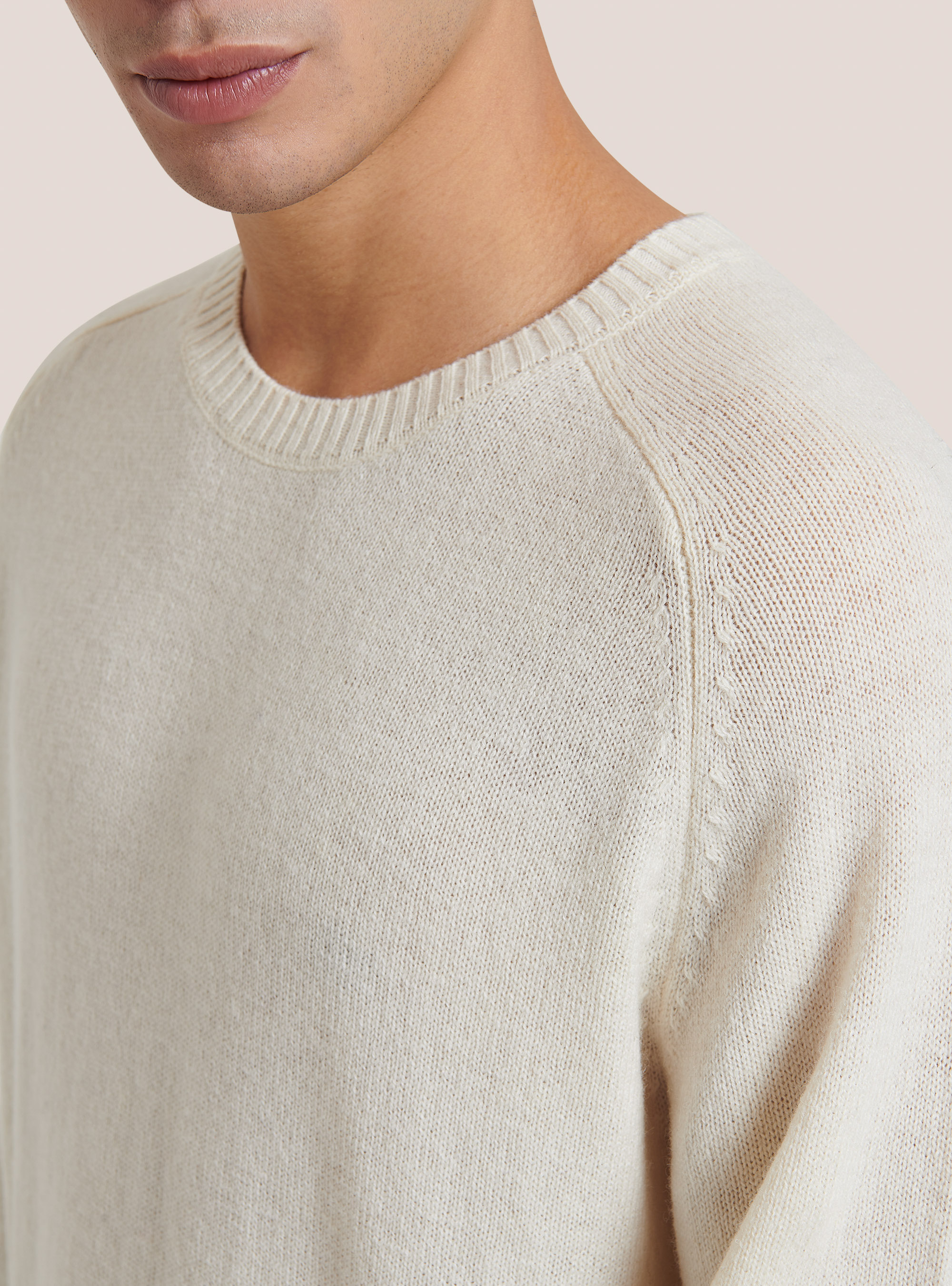 Wool blend crew-neck pullover, WHITE