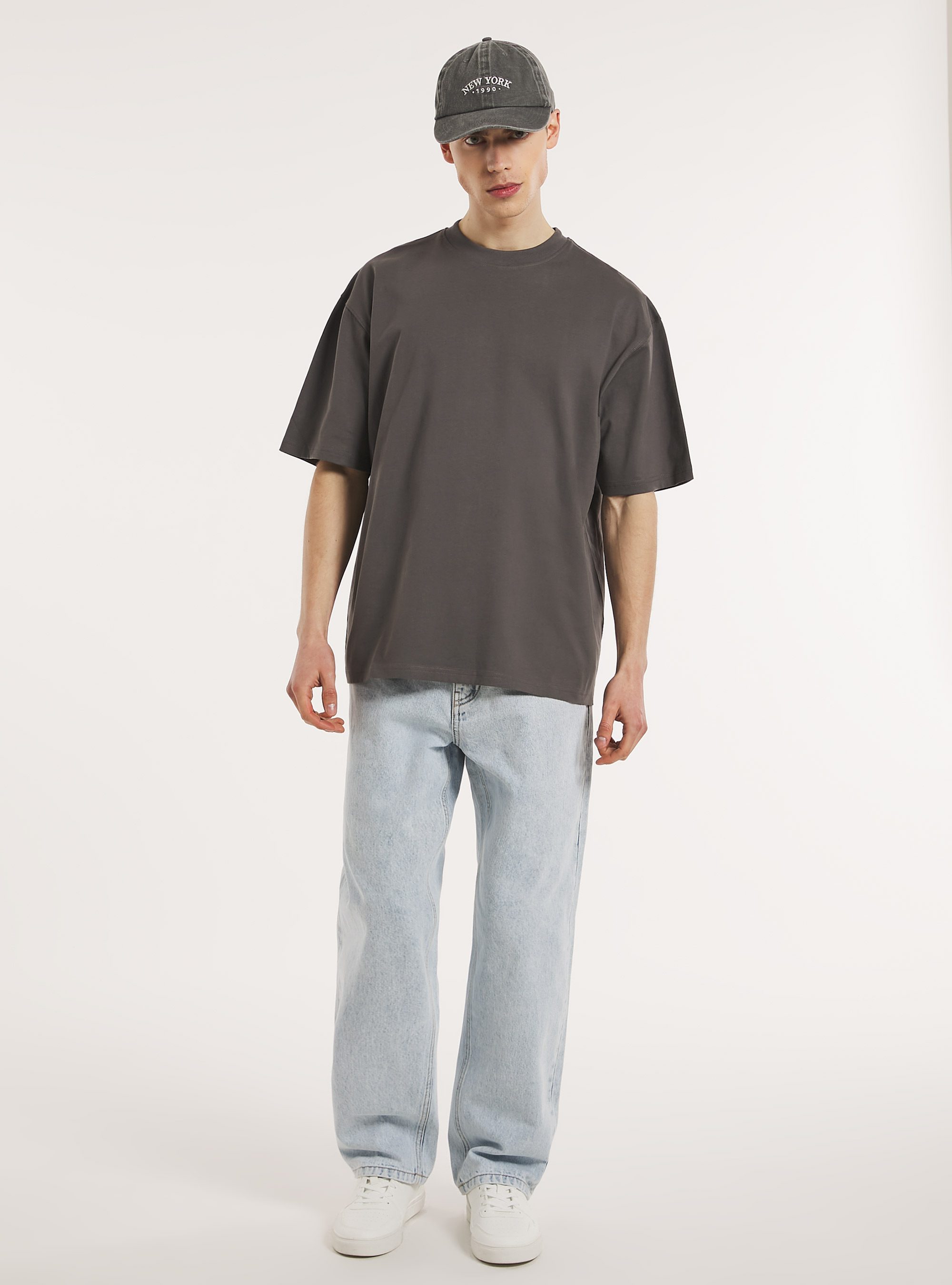 Boxy fit cotton t-shirt, GY1 GREY DARK
