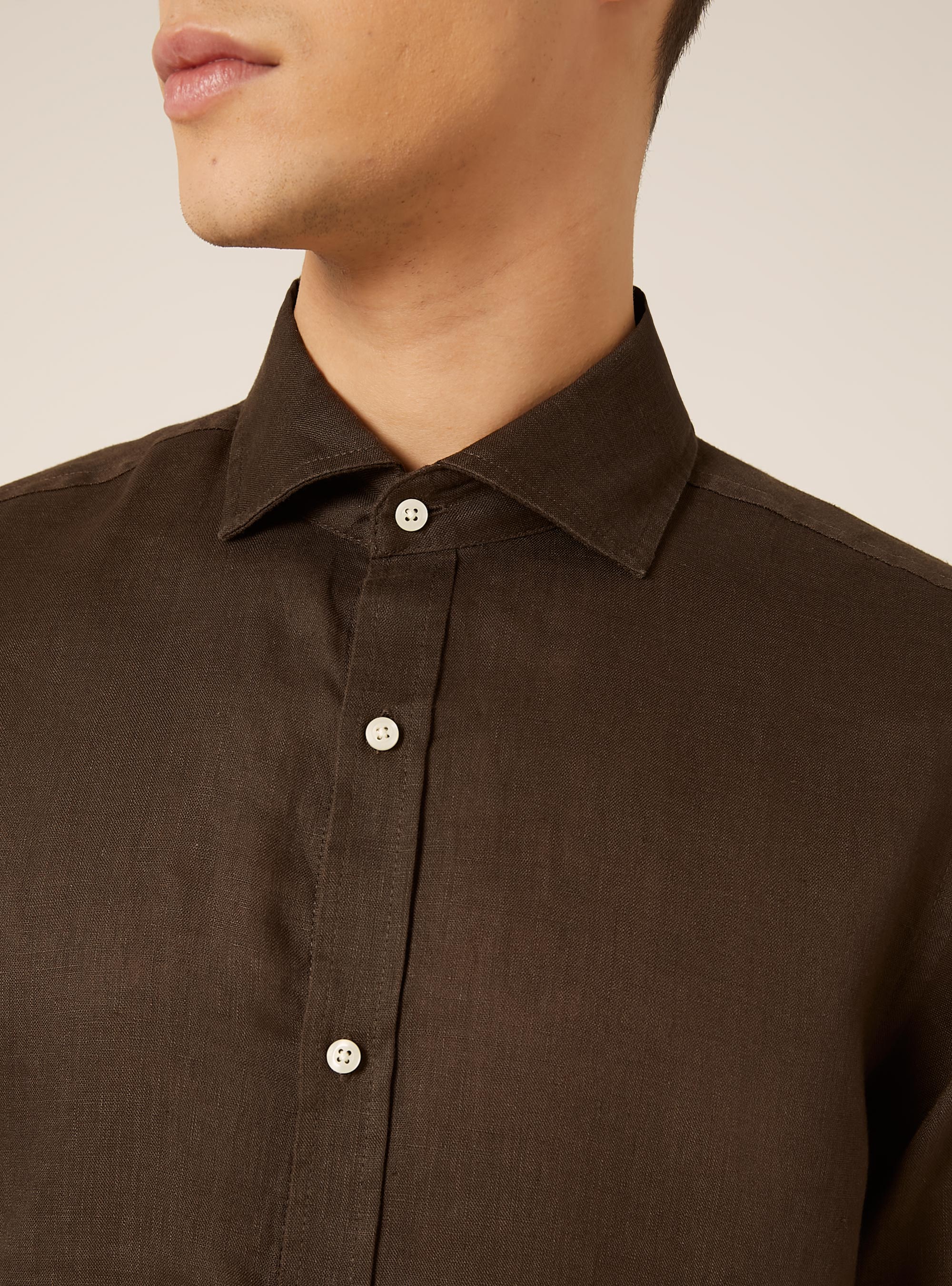 Camicia basica in lino, BR2 BROWN MEDIUM