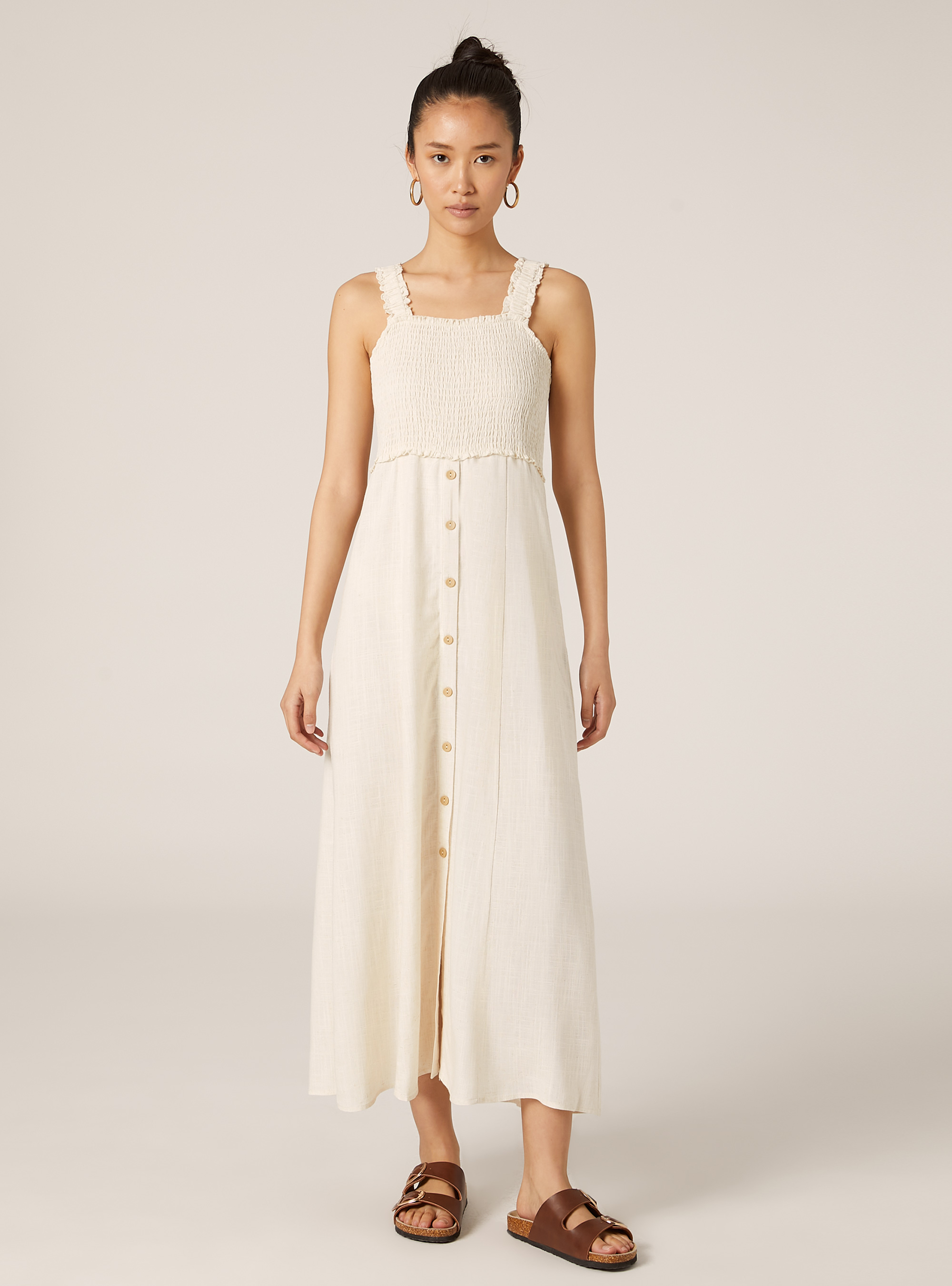 Midikleid aus Leinenmischung, BG3 BEIGE LIGHT