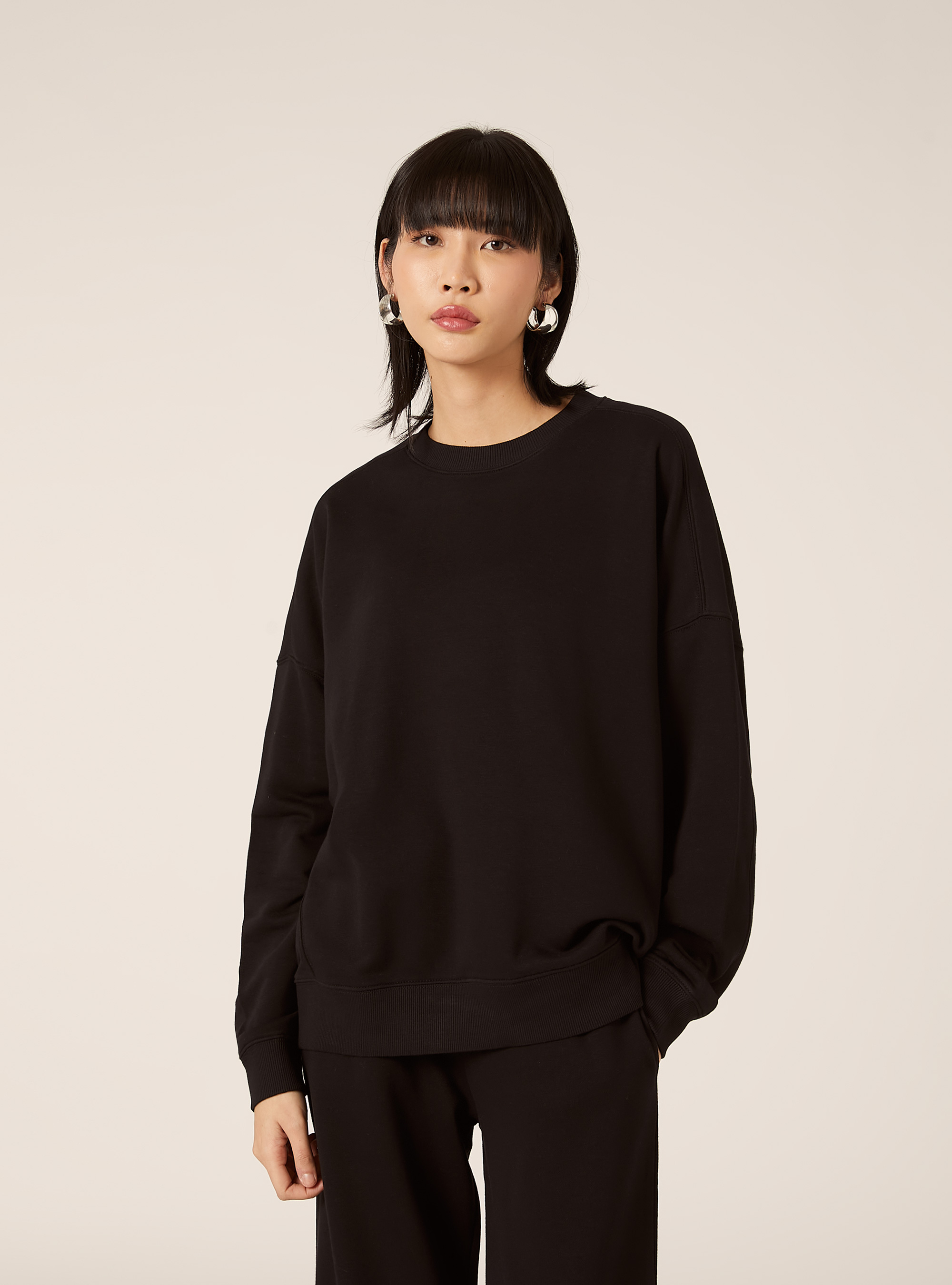Sweat-shirt basique en coton, BK1 BLACK