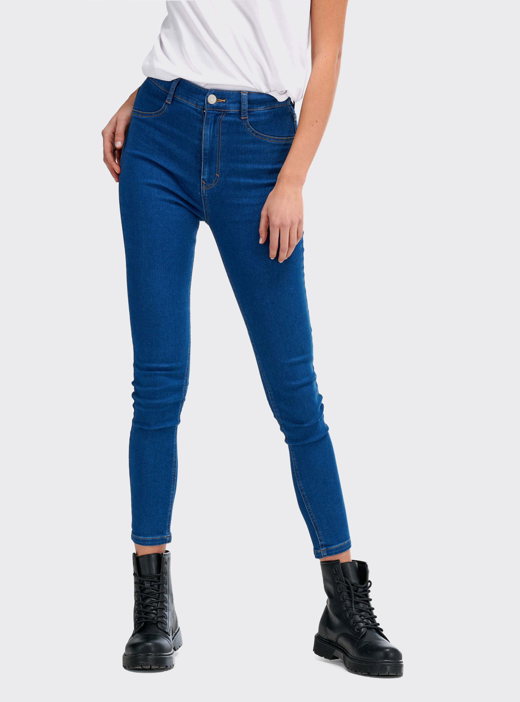 Jean skinny raccourci taille haute, C284 AZZURRE