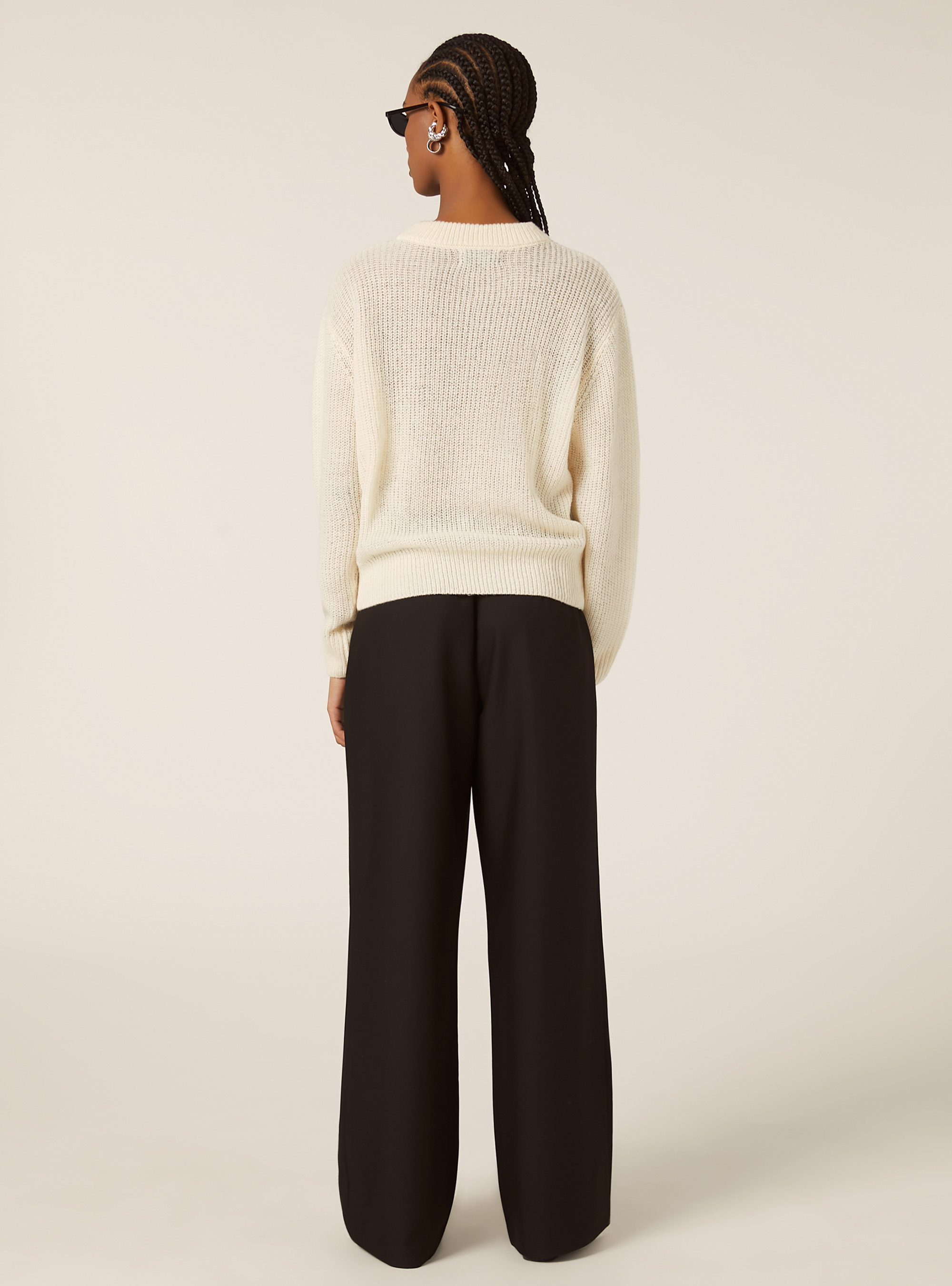 Pullover girocollo tinta unita, MWH1 WHITE MEL DARK