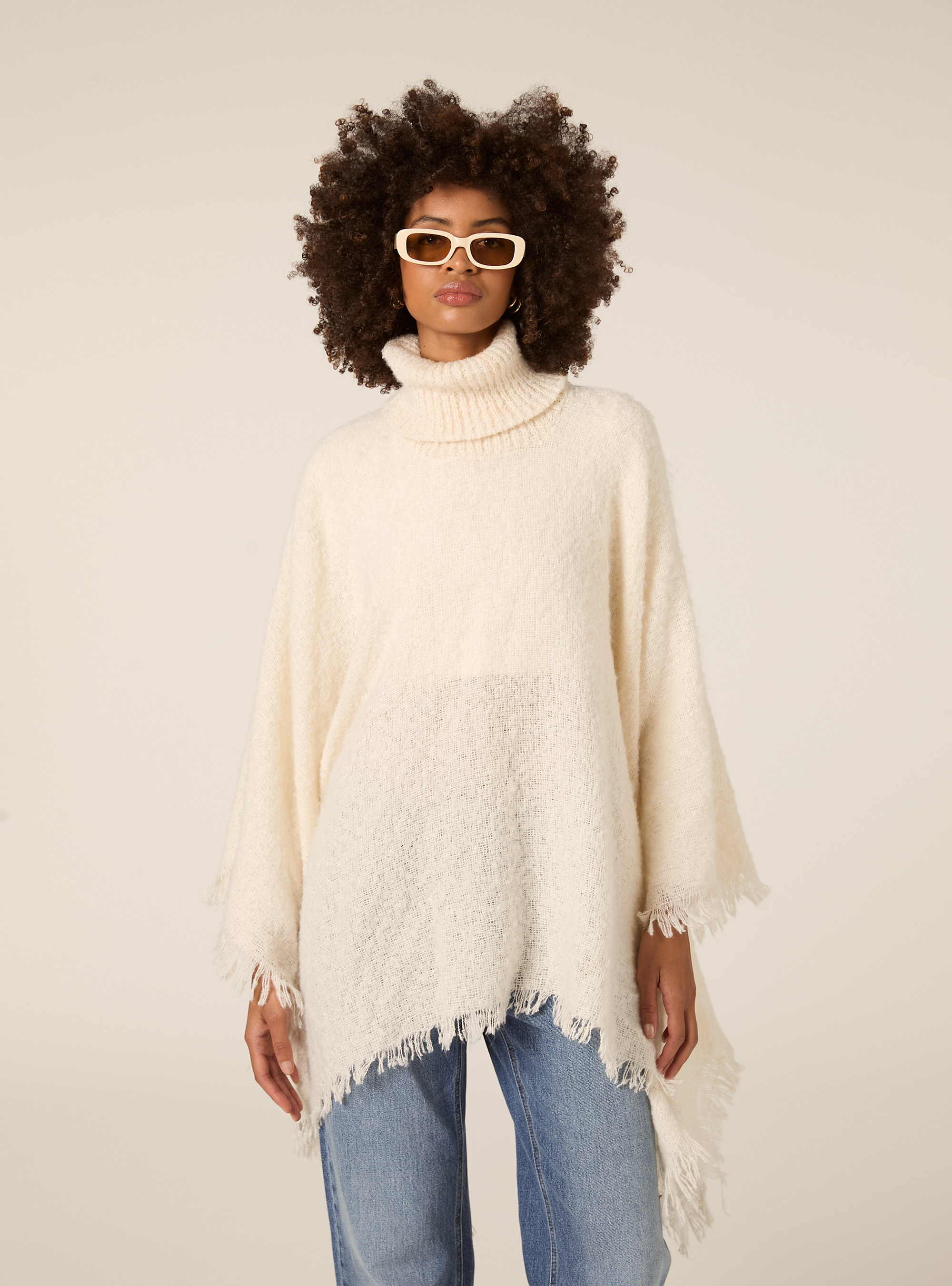 Soft touch high neck poncho, WH1 OFF WHITE